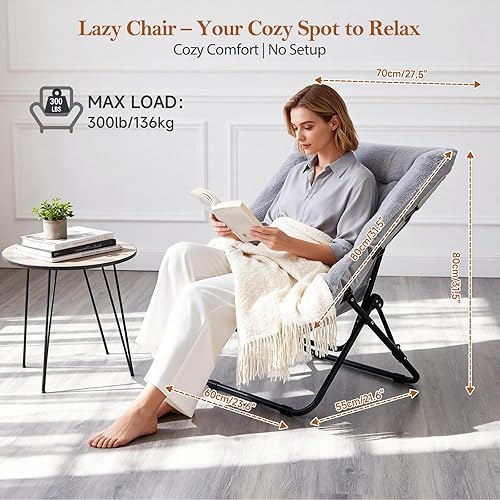 Miniatura 45 de Silla platillo, cómodas sillas de dormitorio, silla plegable de piel sintética de gran tamaño, silla plegable con marco de metal para sala de estar,