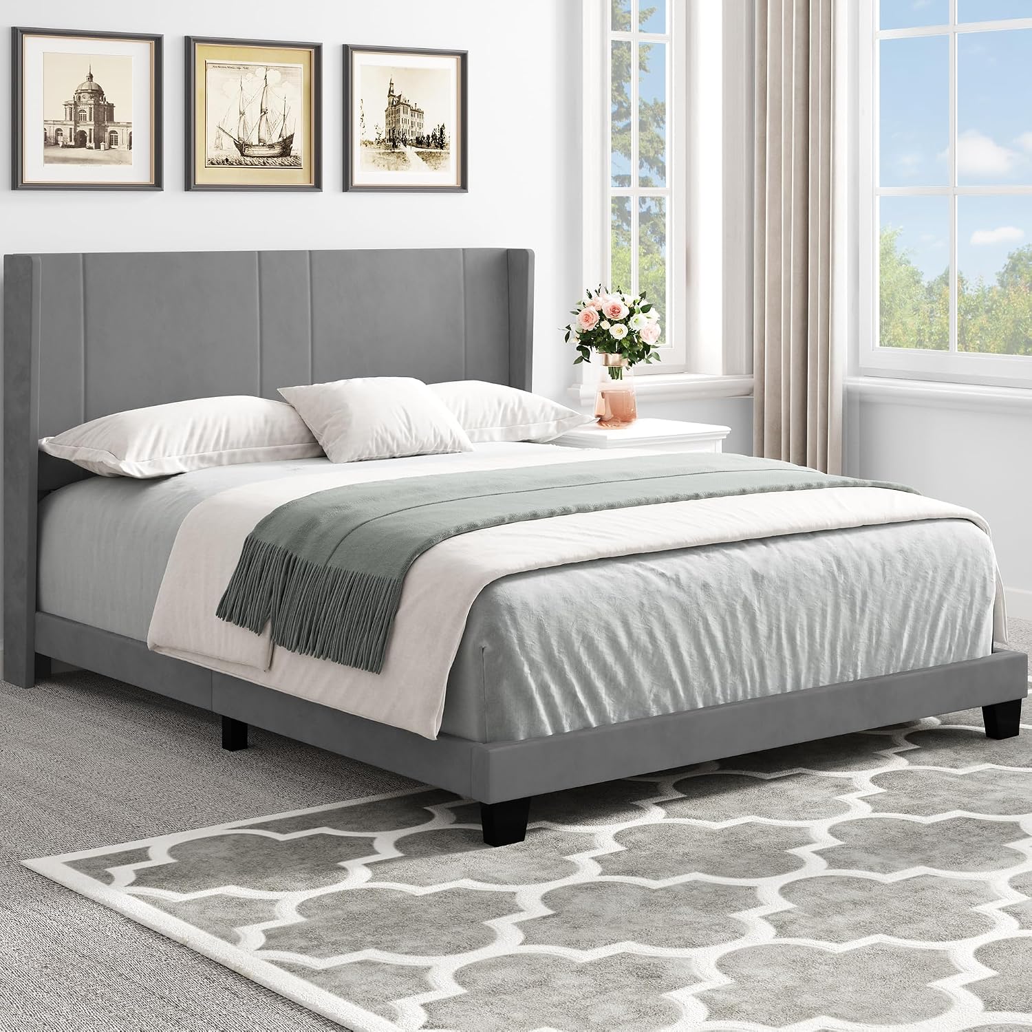 YITAHOME Queen Size Bed Frame in Grey