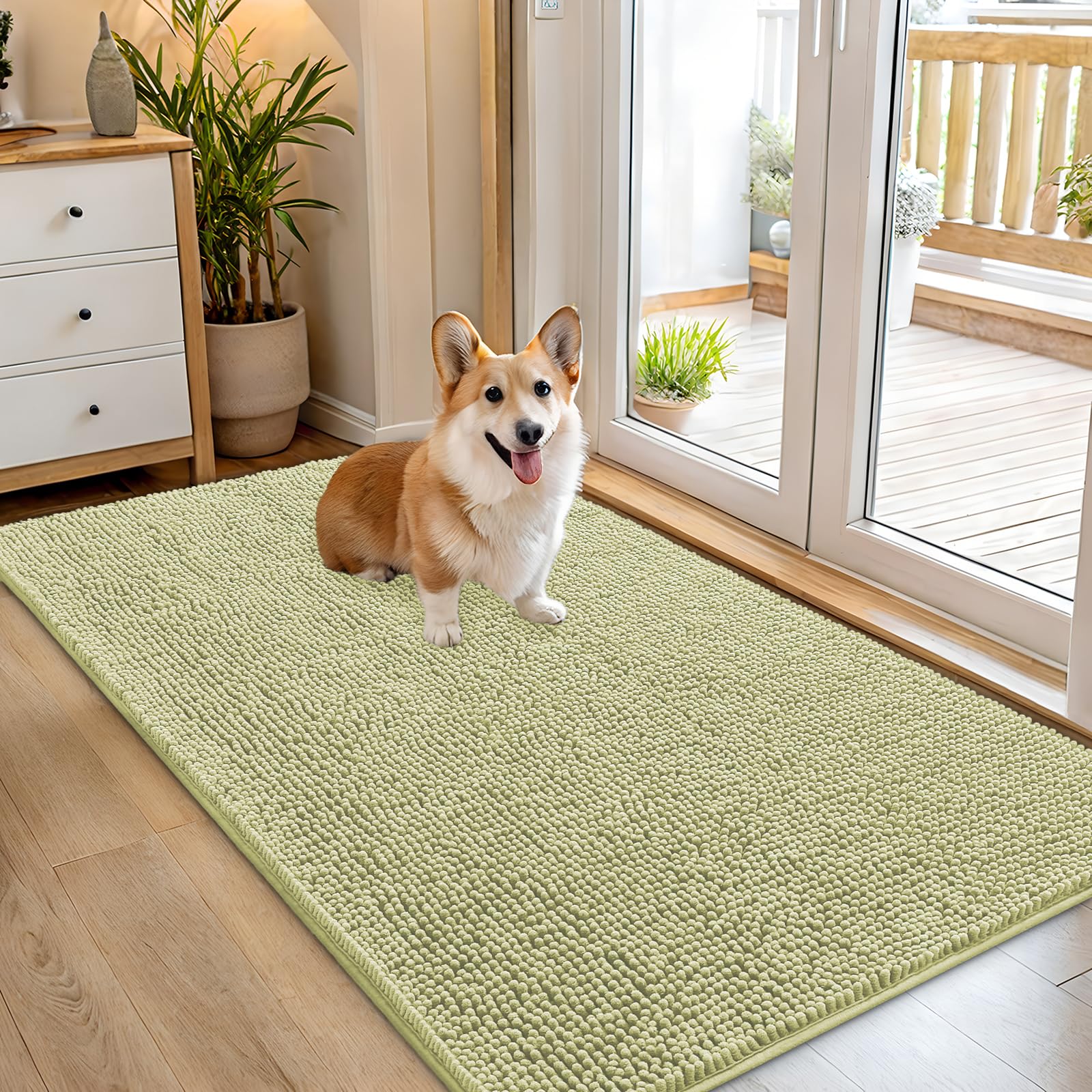 OLANLY Dog Door Mat for Muddy Paws 54x32, Super Absorbent Chenille Mud Mat