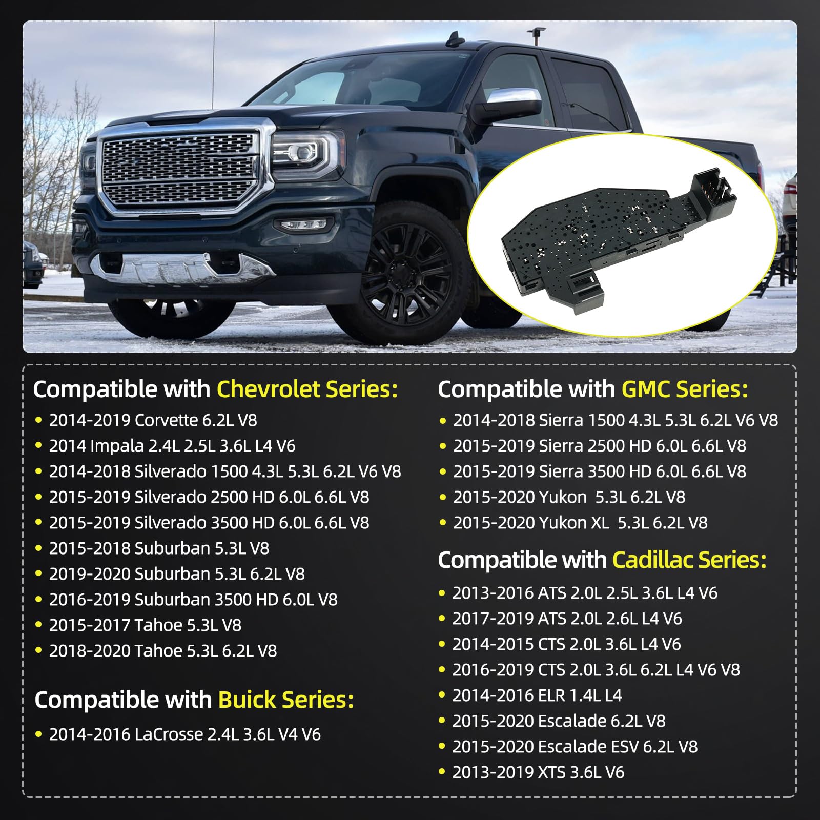 Interruptor de asiento eléctrico 23247095 compatible con Chevy Silverado Suburban Tahoe Corvette GMC Sierra Yukon XL 2014-2016, Cadillac 2013-2020, interruptor de ajuste del asiento izquierdo
