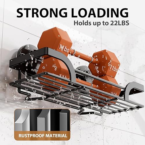 Miniatura 3 de LEVERLOC Cesta de ducha con ventosa, paquete de 2 estantes de ducha para el interior, organizador de baño de metal a prueba de óxido negro sin