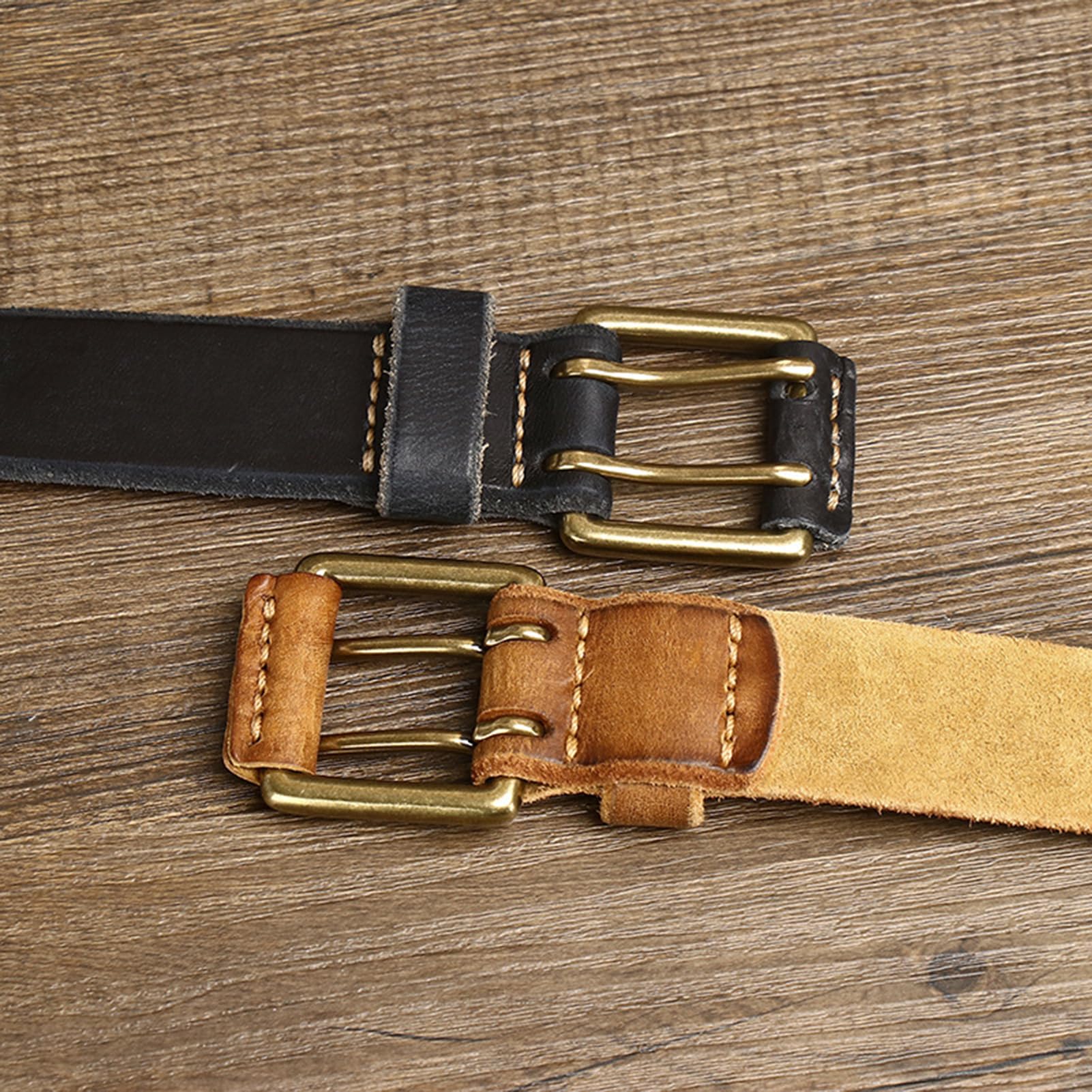 Cintura in Pelle Fibbia A Due Punte con Fibbia A Rullo in Pelle,Cinghia da Lavoro O Casual Cinture con Fori per Impieghi Gravosi(120cm/47, Brown)