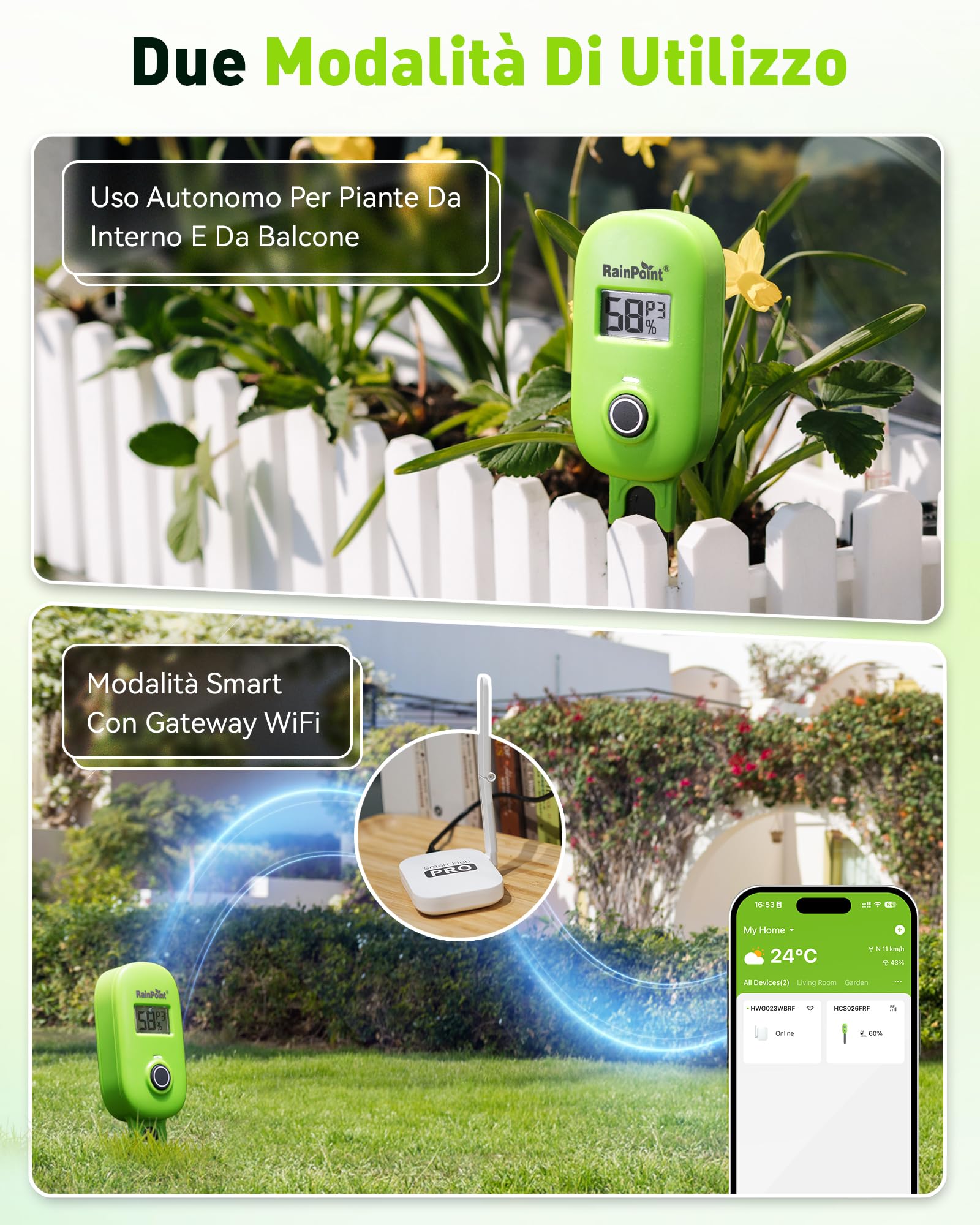 RAINPOINT Sensore di umidità del suolo intelligente con connessione app, gateway richiesto, sistema di irrigazione