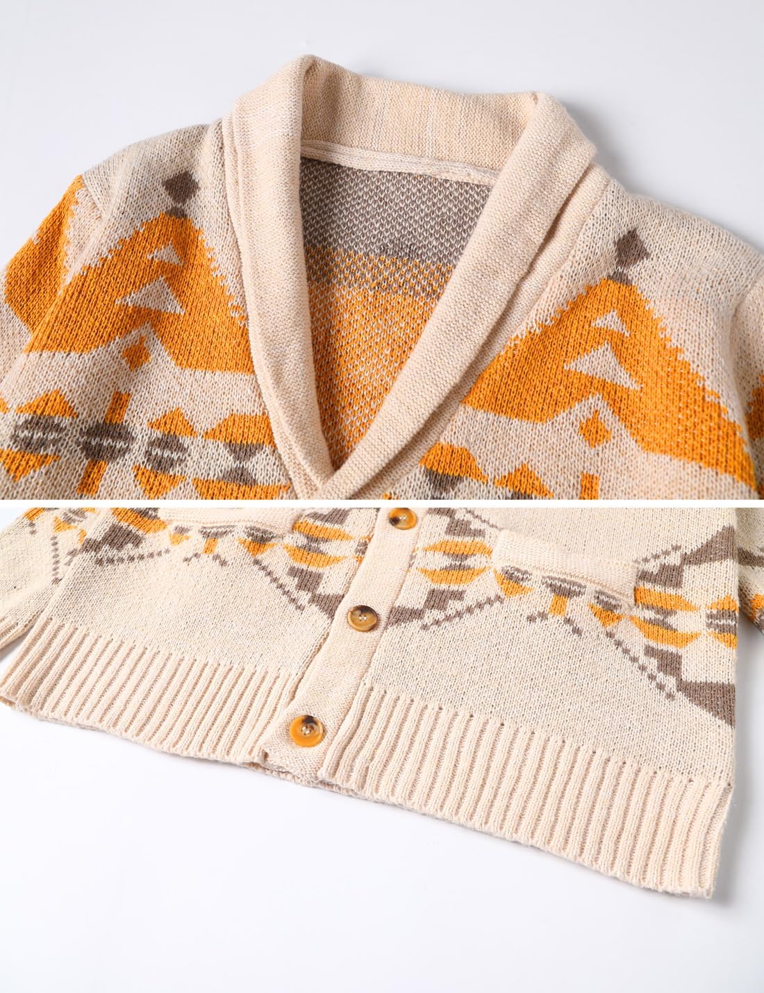 VIEWON Men's Casual Tribal Aztec Print Western Ethnic Vintage Lapel Knitted Warm Long Sleeve Cardigan Sweater Jacket Coat - Image 5
