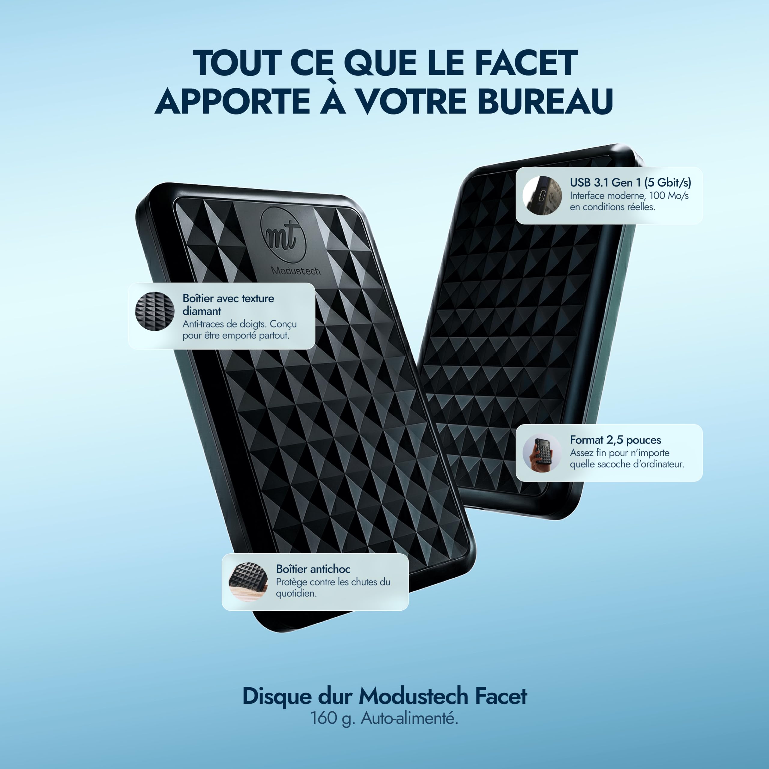 Disque dur externe 500 Go – Disque dur portable USB 3.0 / Type-C haute vitesse – Compatible avec Windows, Mac, PC, PS4 et Xbox – Stockage fin pour sauvegarde de données, films, jeux et photos (500 Go)