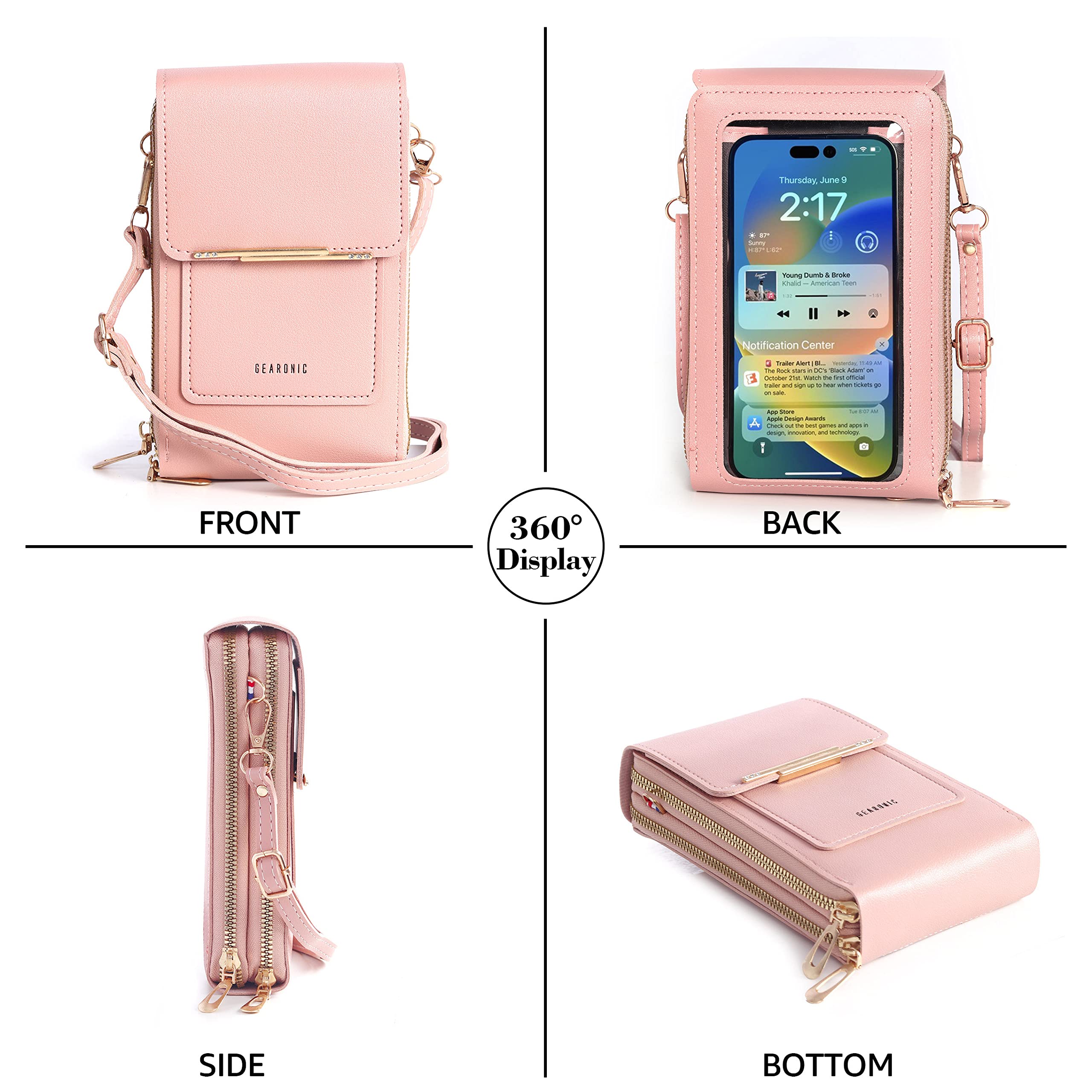 GEARONIC Women's Small Crossbody Bag, Pink-phone Wallet, Faux Leather, Sling Silhouette, Handbag, 7 x 4.5 x 1.6 in