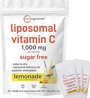 Liposomal Vitamin C 1,000mg | 40 Packets with Sugar Free Lemonade Flavor | Highly Bioavailable Fat Soluble Form | Liposomal Delivery for Superior Absorption | Antioxidants Supplement & Immune Support