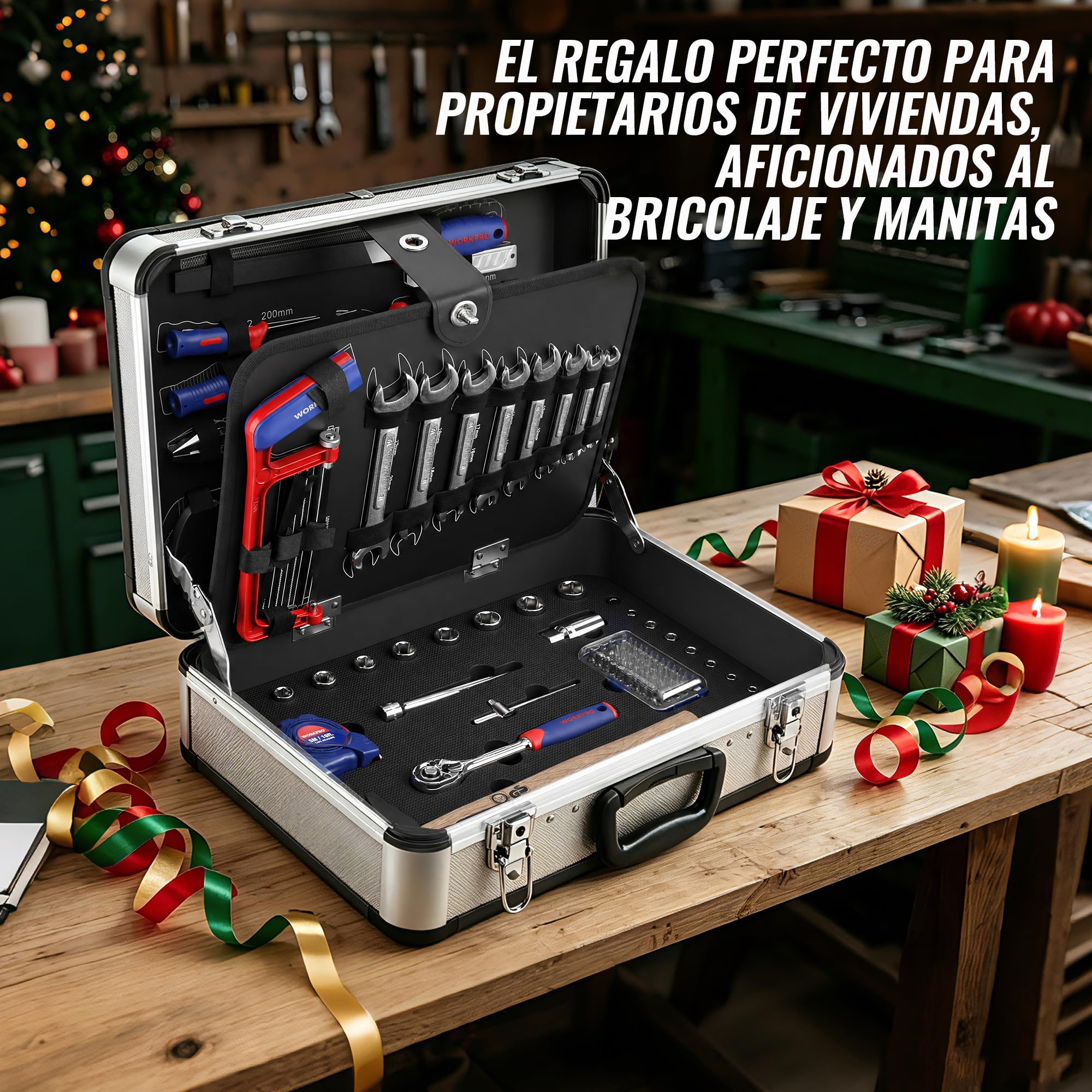 WORKPRO 119 PC Maletín de Herramientas Completas, Caja Herramienta Metálica, Herramientas Universales, Kit Versátil Herramientas Portátil para Reparaciones Diarias, Perfecto Hogar y Oficina | Caja De Herramientas Con Herramientas Manuales Universales, Ide