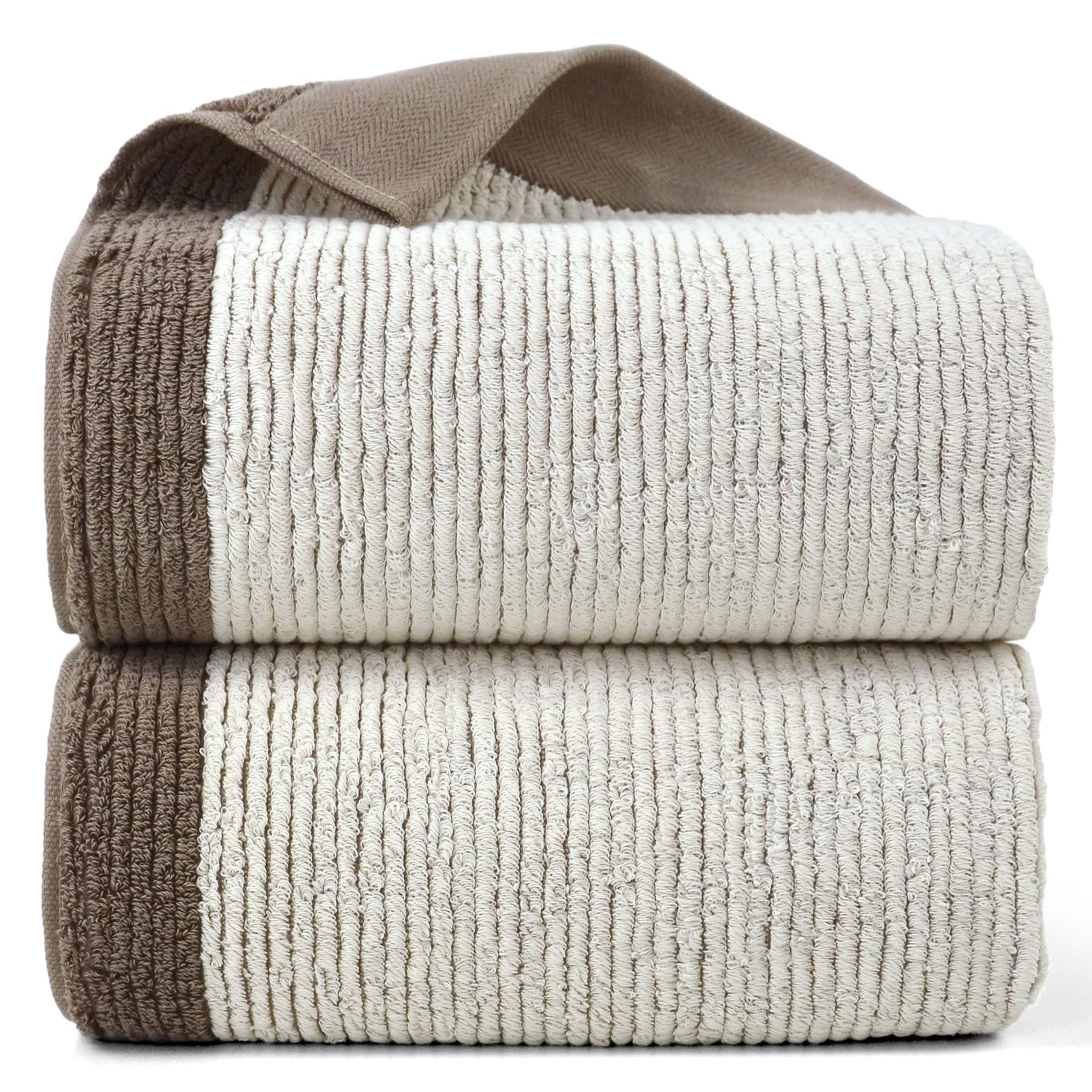 Cleanbear Shower Towels for Bathroom - Ultra Soft Bath Towels Set of 2, 520 GSM, 500,000 Dense Loops per Side, Quick-Dry and Highly Absorbent, 54 x 28 Inches, Light-Brown