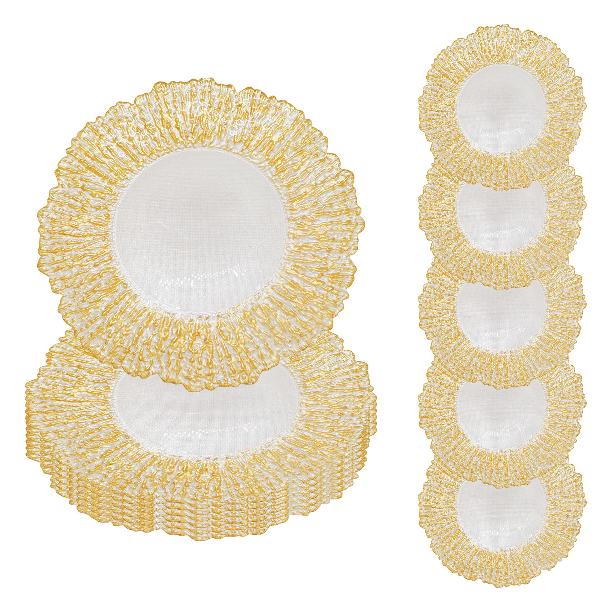 WedDecor 13 pollici bianco 12pcs piatti di carico con oro craquelé floreale design 6pcs - perfetto per matrimoni, feste, decorazioni da tavolo da pranzo ed eventi speciali - Piatti di vetro per