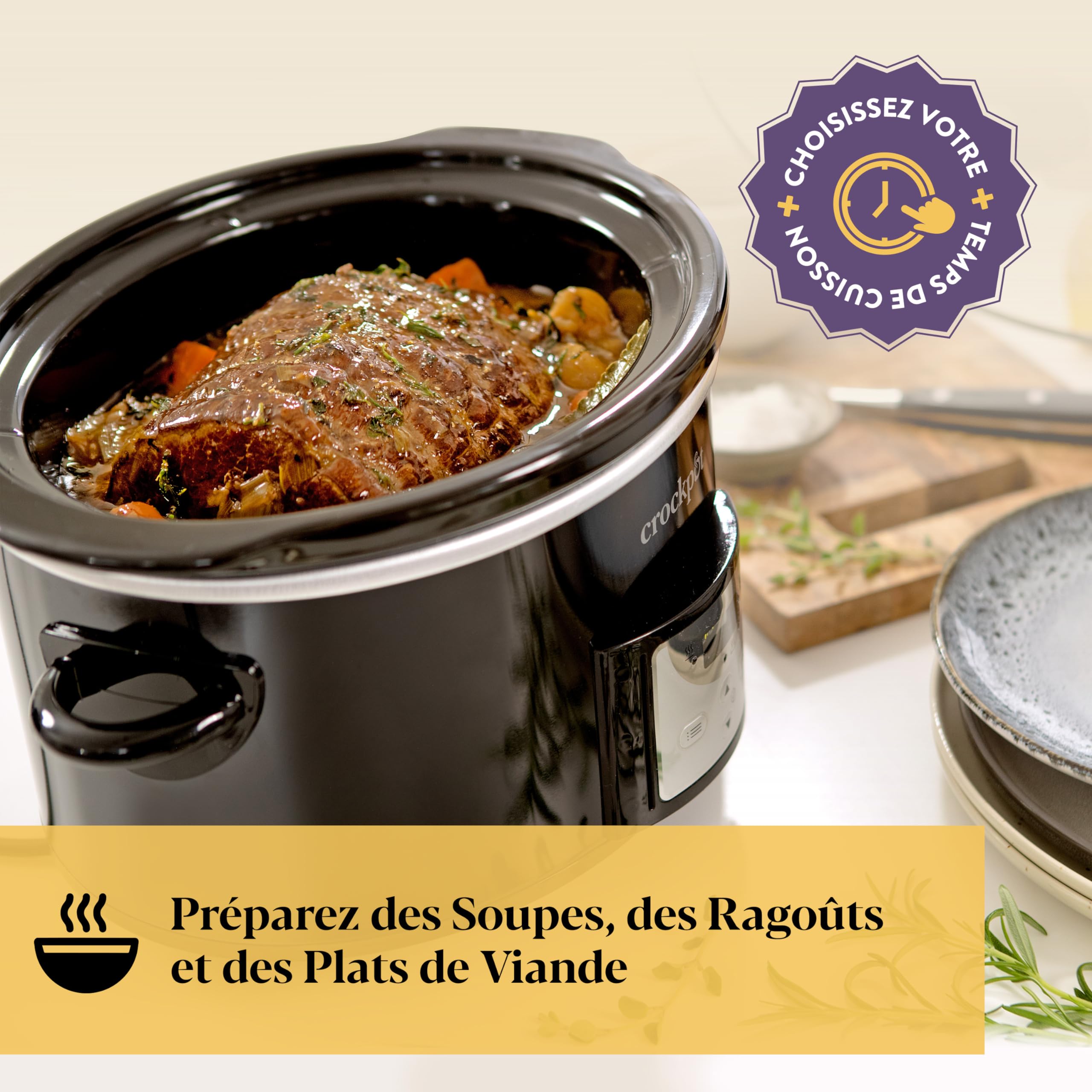 Crock-Pot Mijoteuse numérique | 3,5 l (3-4 personnes) | Minuterie programmable | Prise EU 2 broches | Noir [CSC113X]
