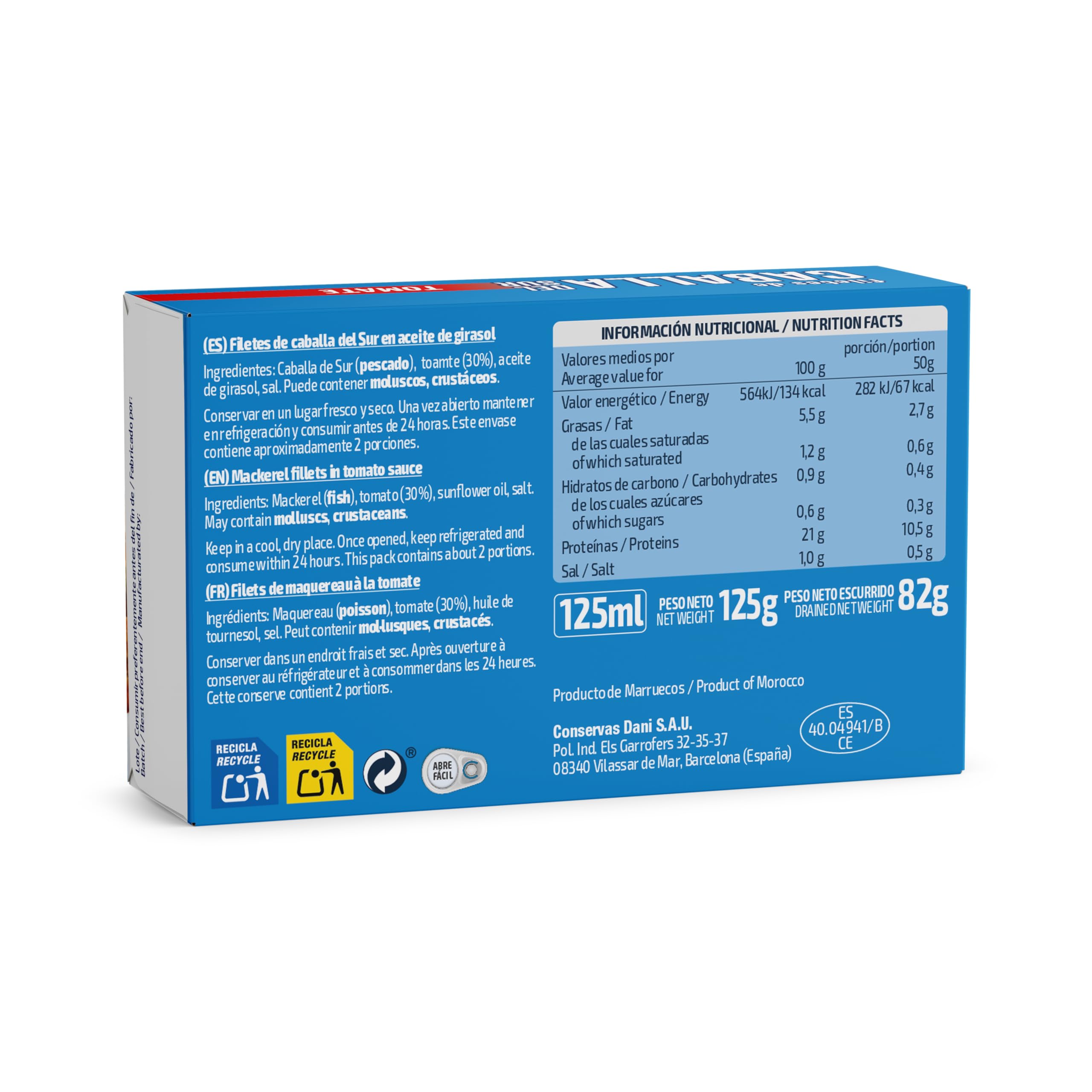 Dani Filetes de Caballa en Tomate, 82g
