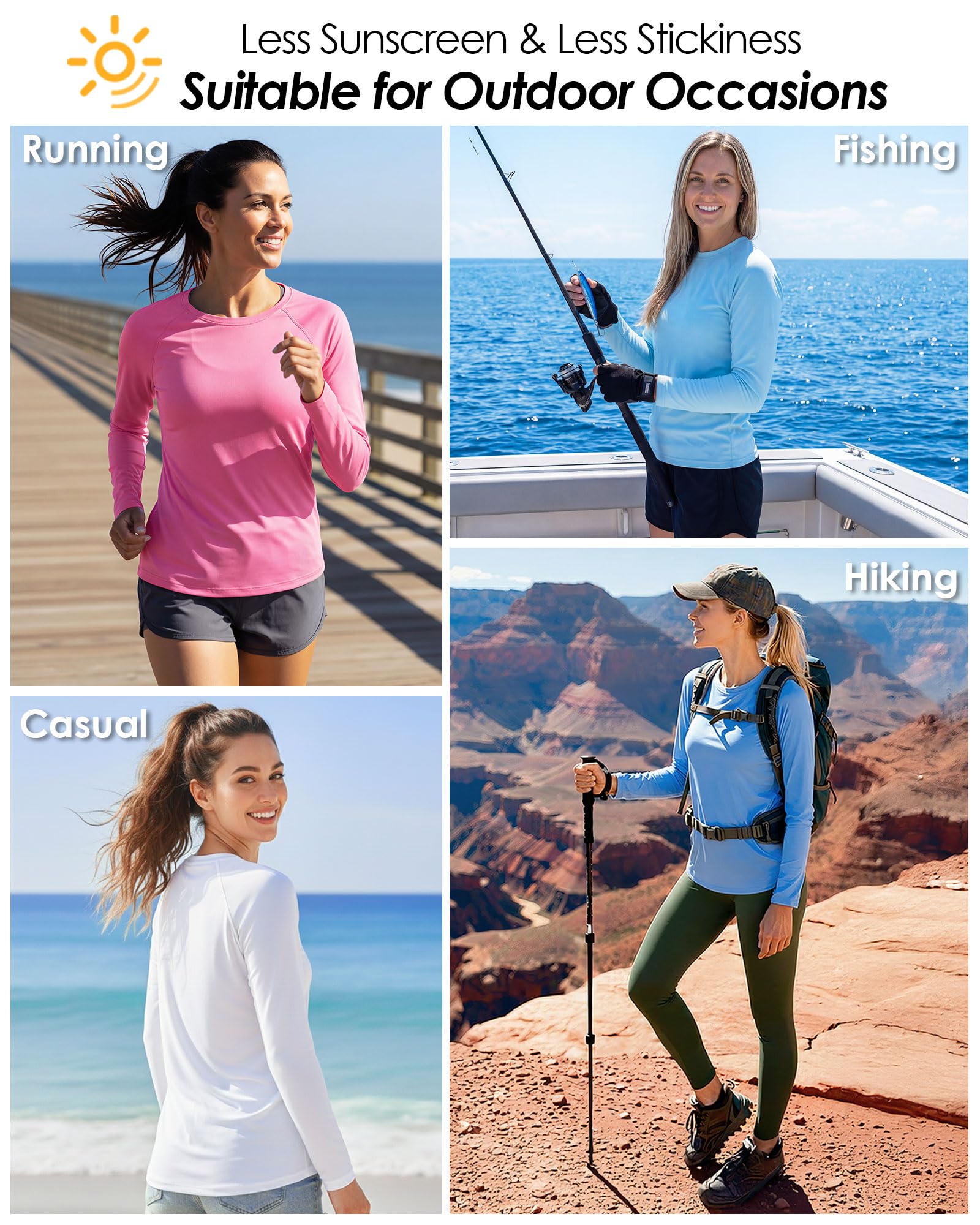 Boladeci Camisetas para el sol para mujer, protección UV UPF 50+, manga larga, protección contra erupciones, secado rápido, ligeras, para entrenamiento, natación, camisetas