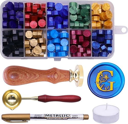 SWANGSA Kit de sello de cera del alfabeto G, elegante sello de sellado de letras florales botánicas con 200 cuentas de cera de sellado (G)