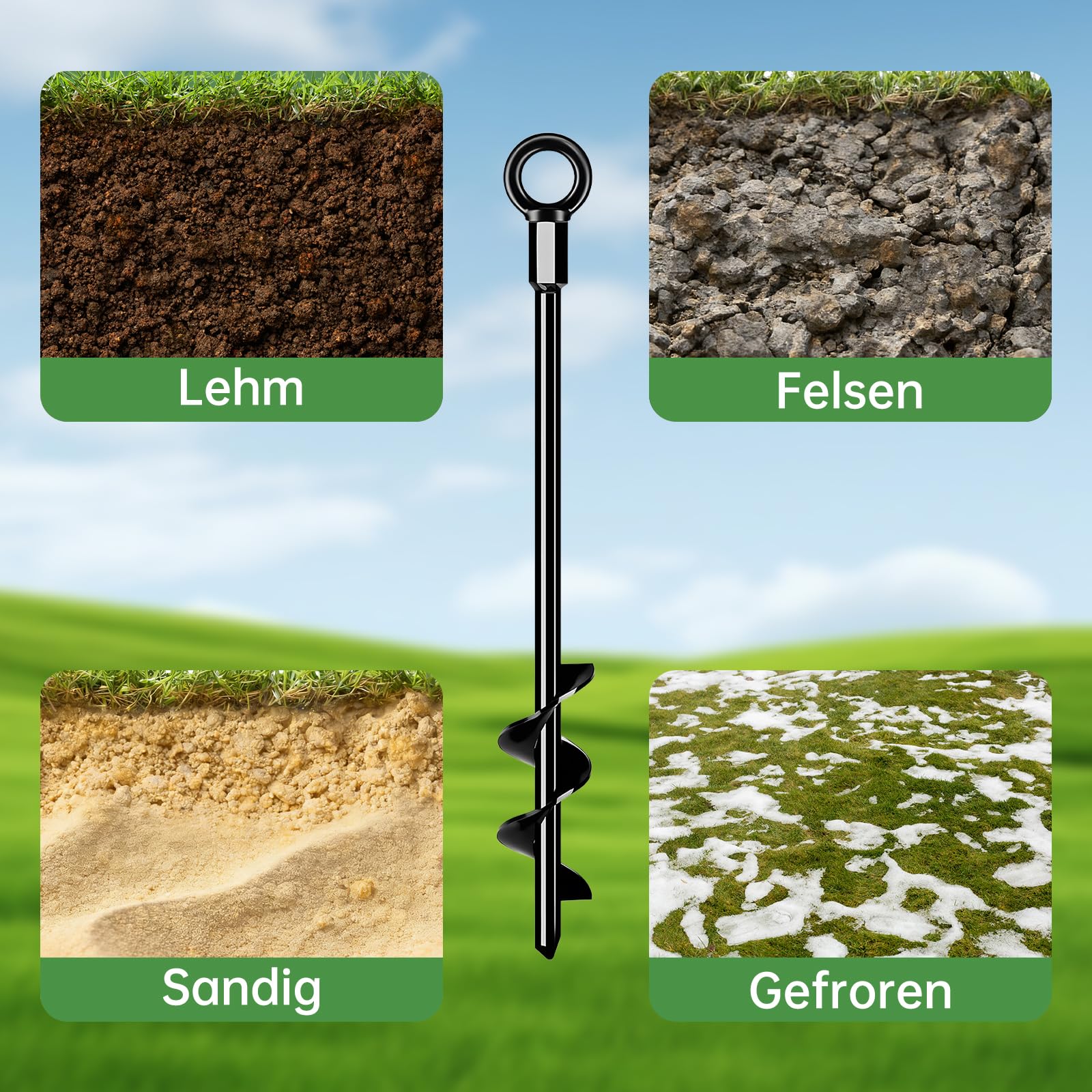 Bodenanker zum Eindrehen, Erdanker aus Stahl 45,9 cm – Robuste Bodenanker für Trampolin, Zelt, Schaukel & Markise, Wind- und rostbeständig, ideal für Garten & Camping