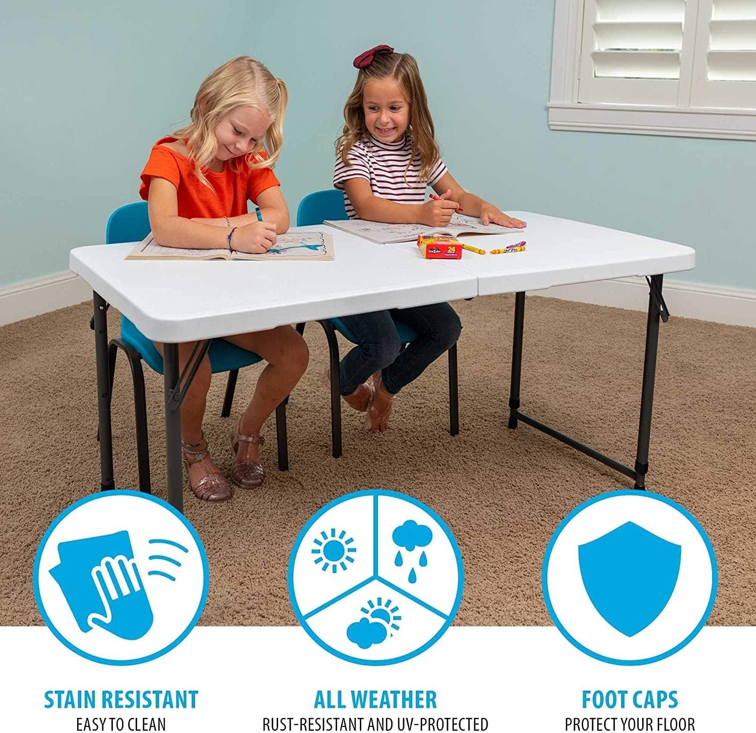 Folding Table Simple Home Dining Table Work Office Table Outdoor Table Portable Rectangular, White Granite