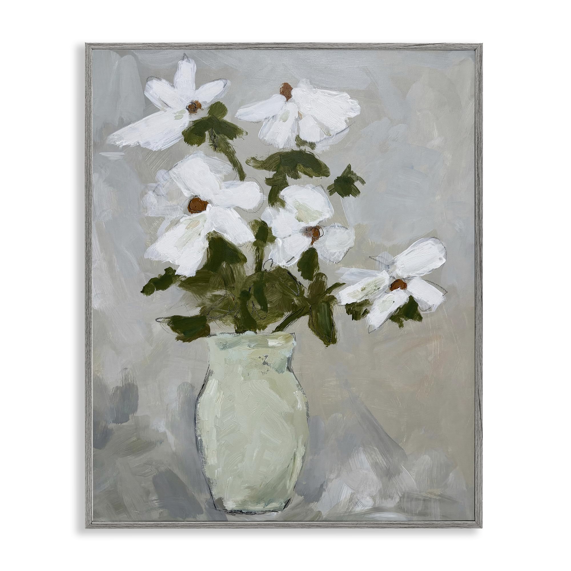 Stupell Industries Farmhouse Gray (Textured) 'Cosmos Flowers Serene Rustic Vase'| Framed Giclee Art