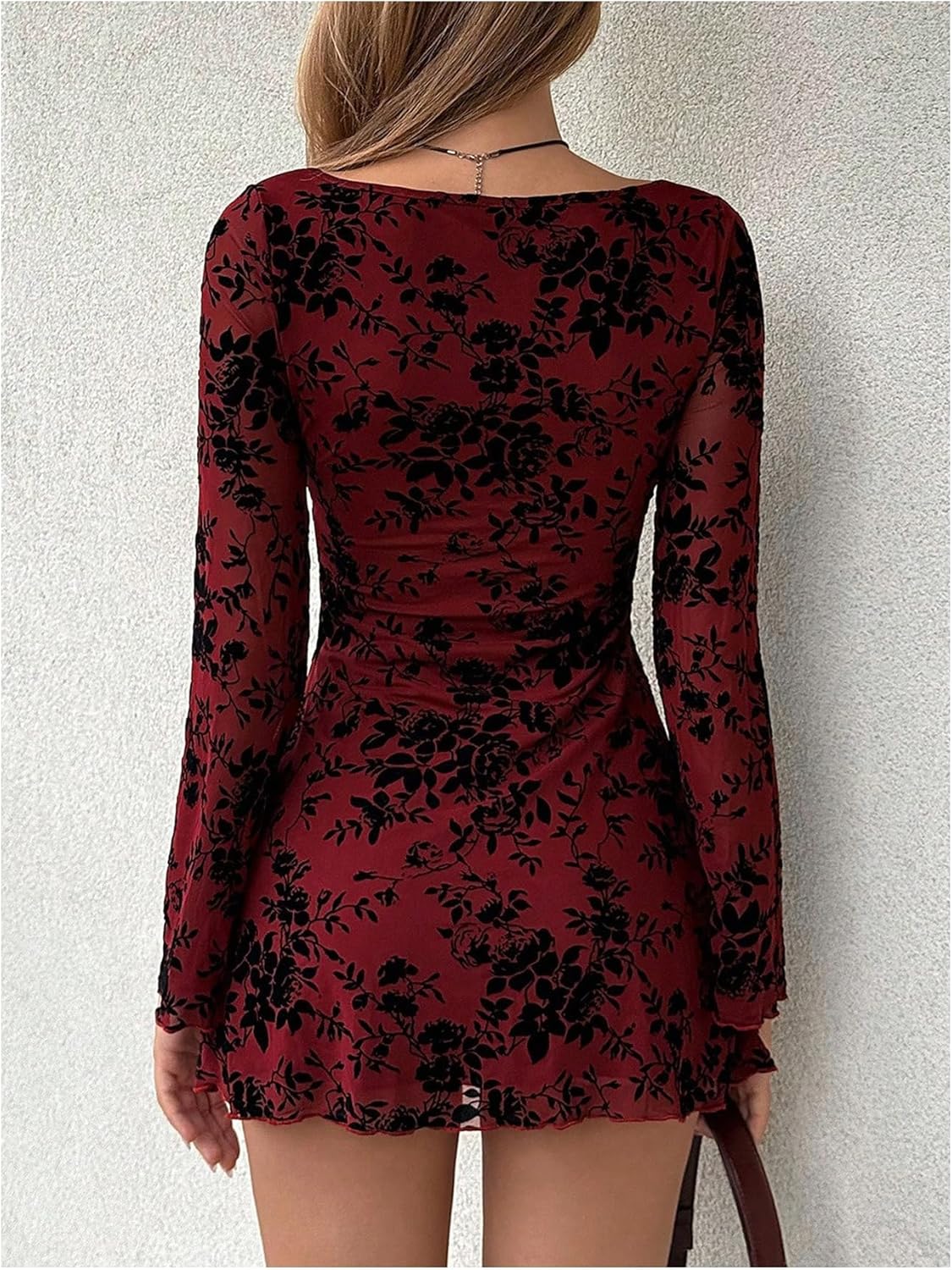 Floerns Women's Floral Tie Front Mini Dress Long Sleeve Y2k Bodycon Going Out Dresses - Image 3