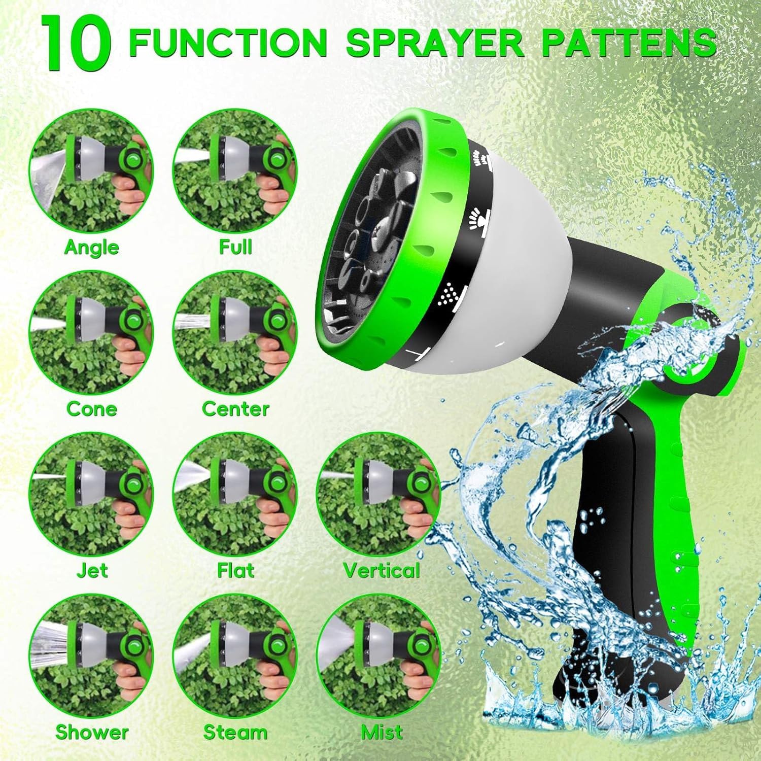 Tubo da irrigazione estensibile 37,5 M/125 FT con 10 modelli di spruzzatura, adatto per rubinetti da 1/2" e 3/4" Raccordi in metallo durevoli per giardino, irrigazione, pulizia