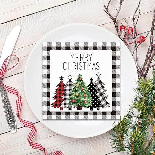 Miniatura 7 de Servilletas de Navidad Negras y Blancas con Estampado de Búfalo de Granja, Servilletas de Papel para Invitados de Invierno, Toallas de Mano