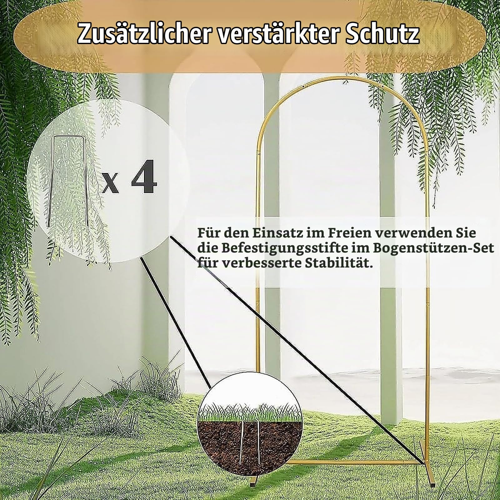 2m Gold Hochzeitsbogen, Metallbogen Hintergrund Ständer für Party | Ballonbogen Ständer mit stabiler Basis, Passt zu Hochzeiten, Geburtstagen und Eröffnungsfeiern (1x2m)