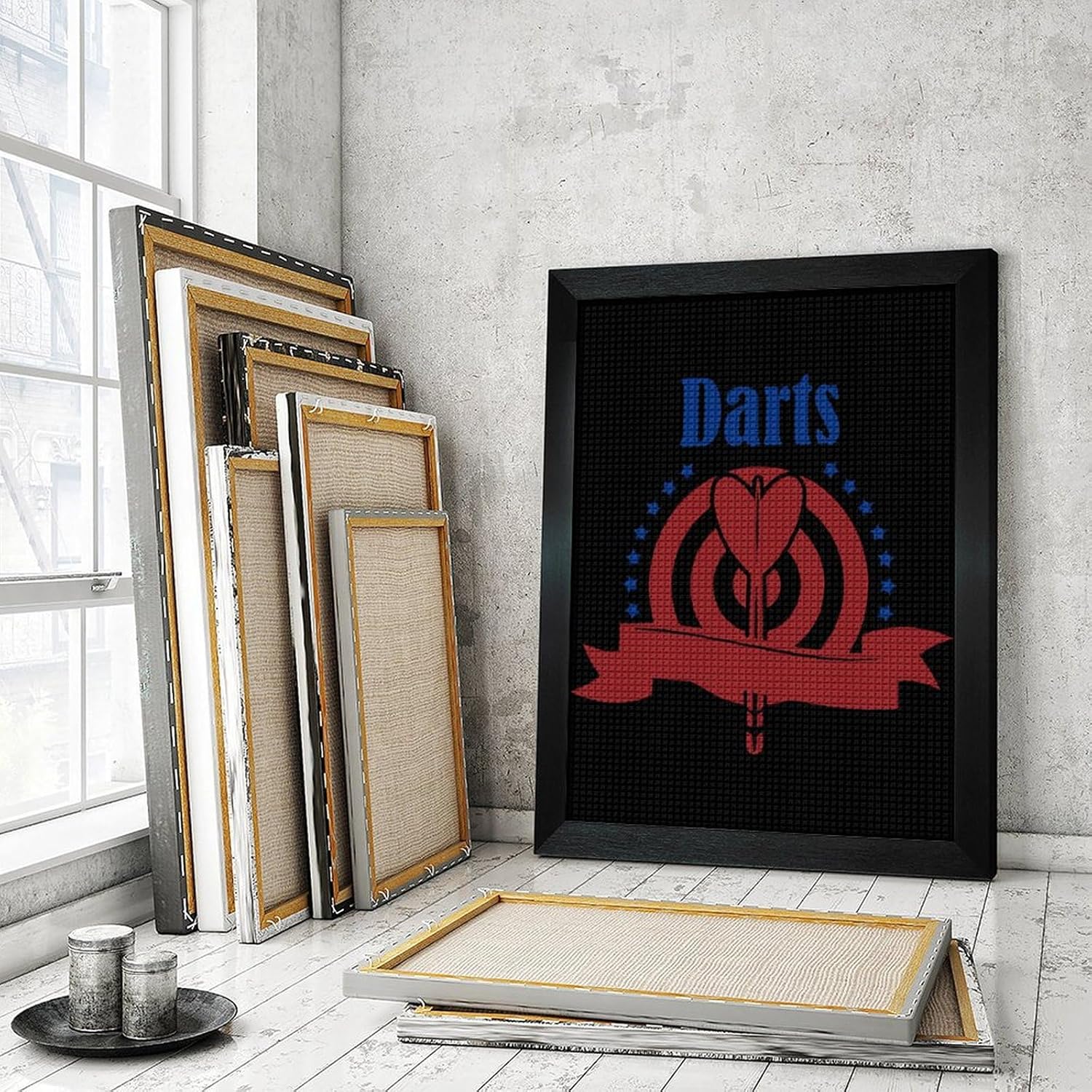 Darts Board Logo Diamond 5D Painting Kits with Frame DIY Full Round Drill Gem Art Crafts for Home Wall Decor 16 X 20in Blackwood 40 * 50cm