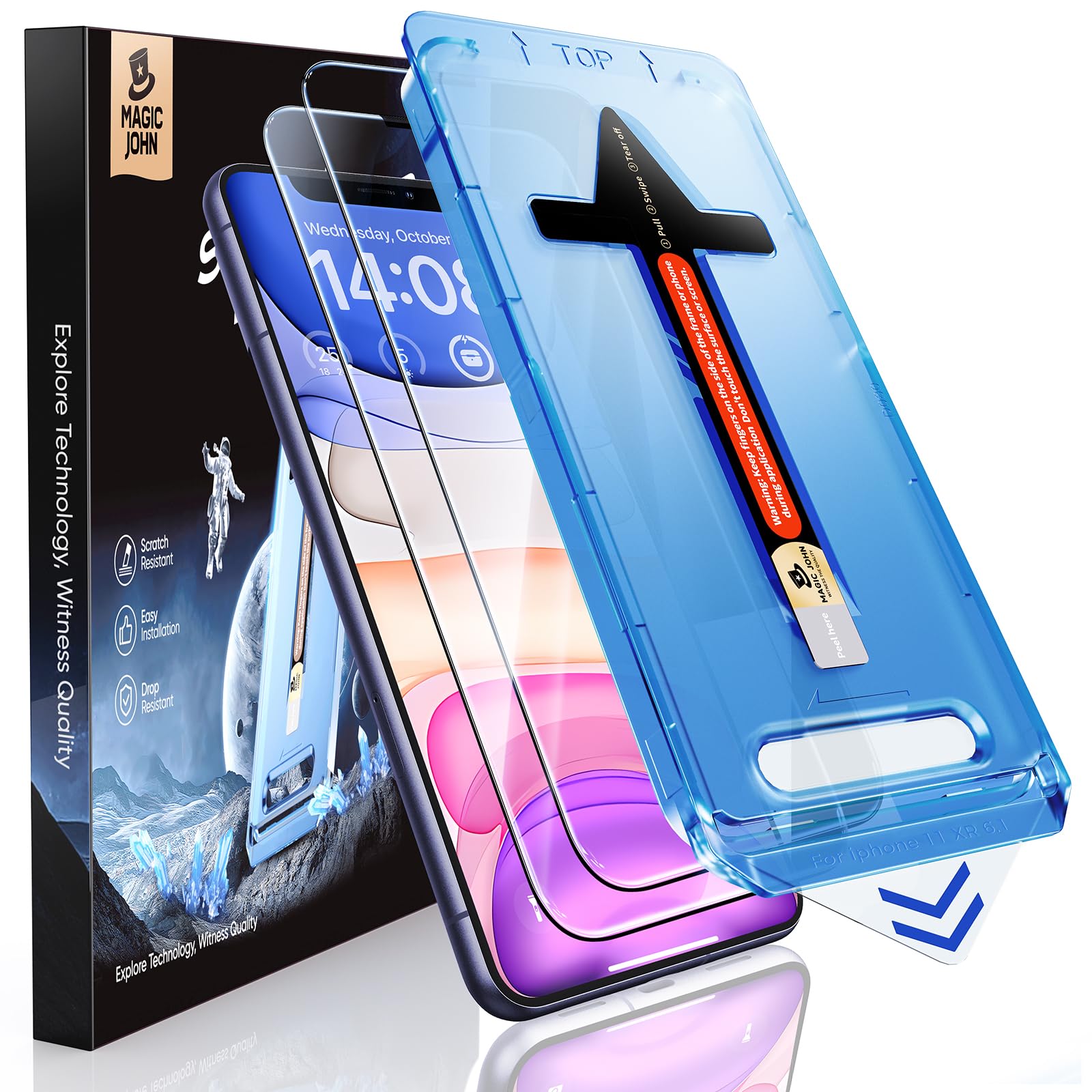 Photo 1 of MAGIC JOHN 2 Pack for iPhone 11/iPhone XR 6.1 inch Tempered Glass Screen Protector, Auto Dust-Elimination Installation, Bubble Free, HD Clear, Easy Installation