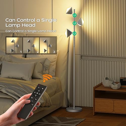 Miniatura 3 de Lámpara de pie LED de árbol, lámpara de pie alta regulable de 36 W con control remoto y táctil, 2700K-6500K 4 temperaturas de color, 3 luces LED