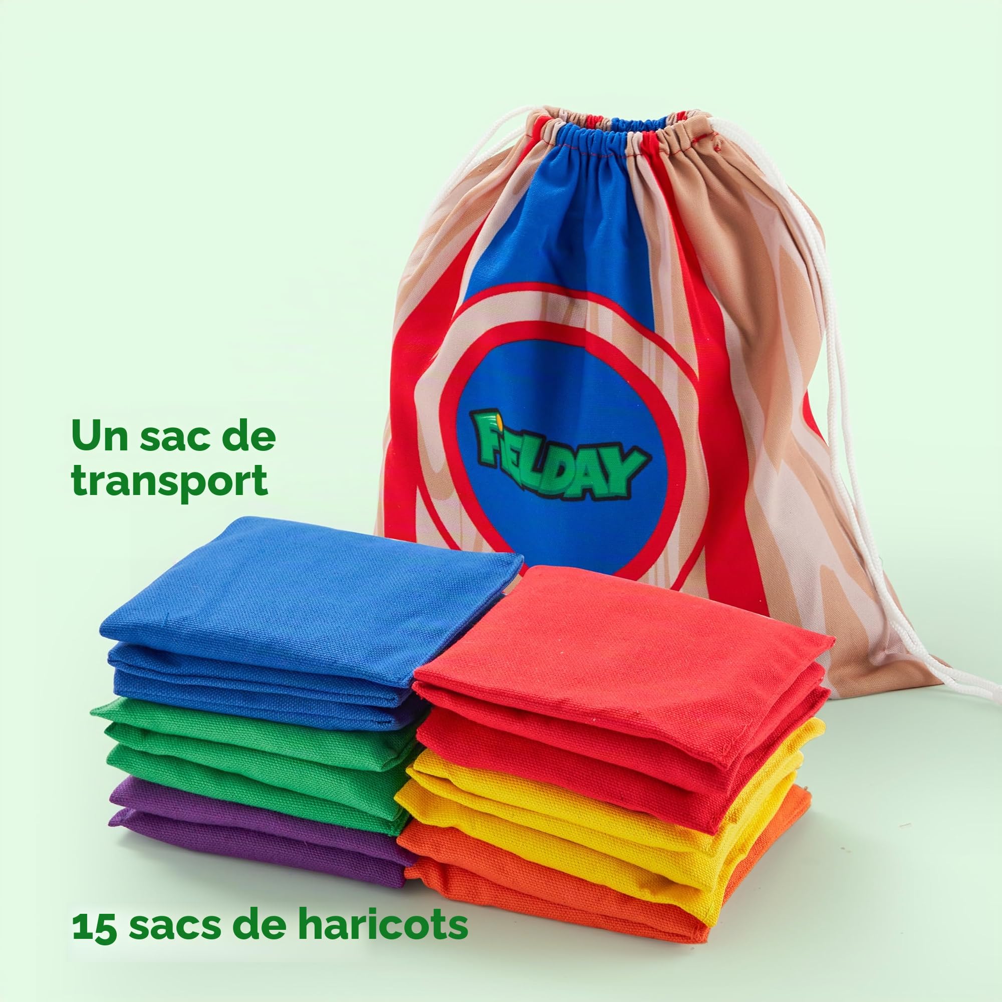 JOYIN Lot de 16 Sacs de Haricots Cornhole pour Lancer 12 x 12 cm 16 pièces Jeu de Lancer de Sacs de Haricots pour Enfants Jeux de Jardin en Plein air Jeu de Trou de Sac Adultes pour Cornhole