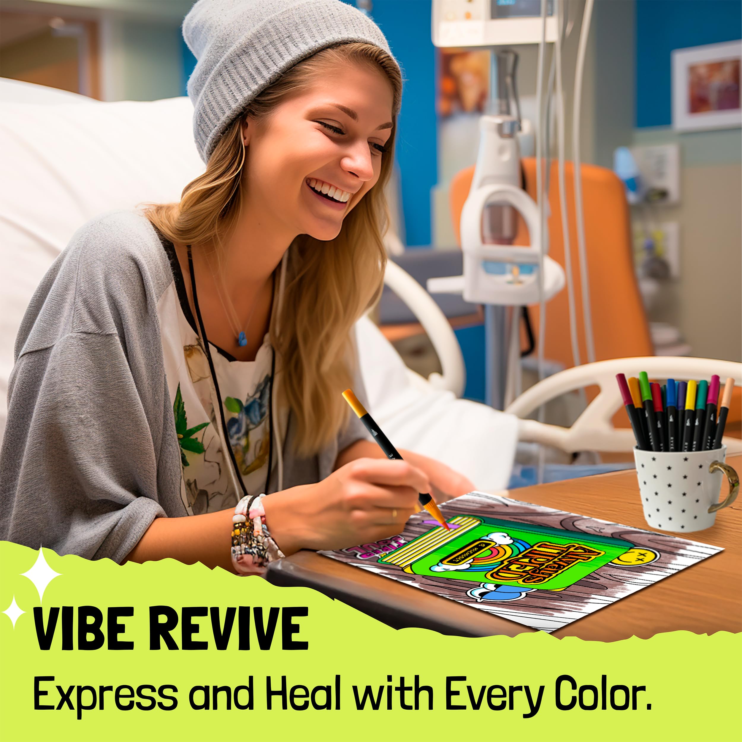 RYVE Adult Coloring Book Set for Adults Relaxation - Sassy & Funny Self Care Gifts for Women, Motivational Swear Word Coloring Book, Cancer Care Gifts Chemo Care Package for Women, 24 Markers Included