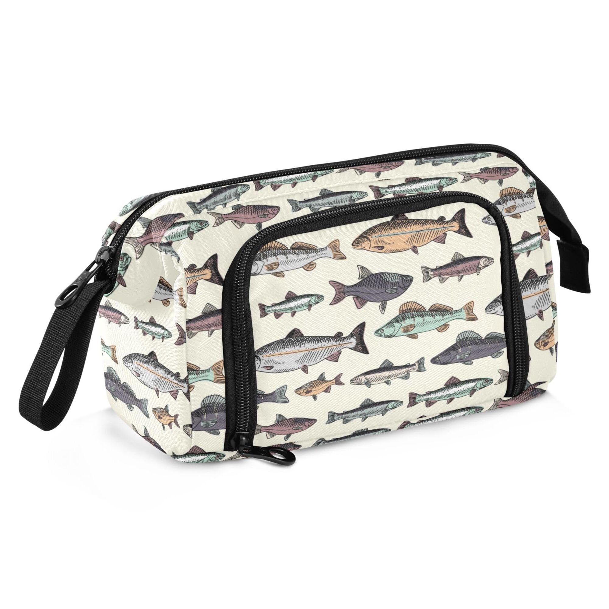 Fisyme Vintage Fish Pencil Case Large Capacity Pen Bag Box Big Makeup Pouch Organizer