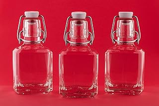 slkfactory SLK 8 Bottiglie di Vetro vuote, da 200 ml, con Staffa di bloccaggio. da 0,2 Litri o 20 cl, Bottiglie per liquore con Tappo a Dondolo