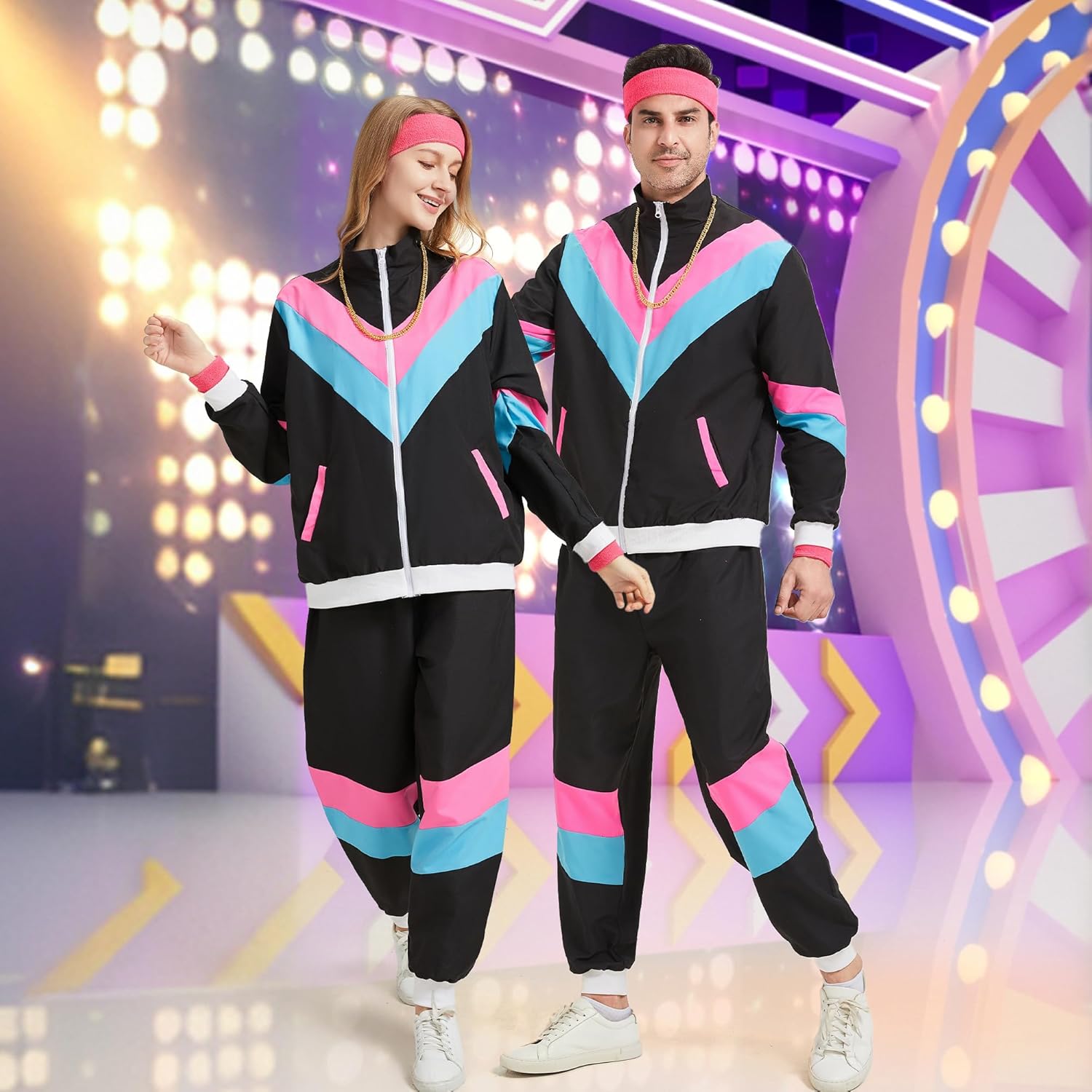 80s Tracksuit for Men Women 90s Retro Windbreaker Outfit 80s Costume for Couples 80s Track Suit for Adult - Image 3
