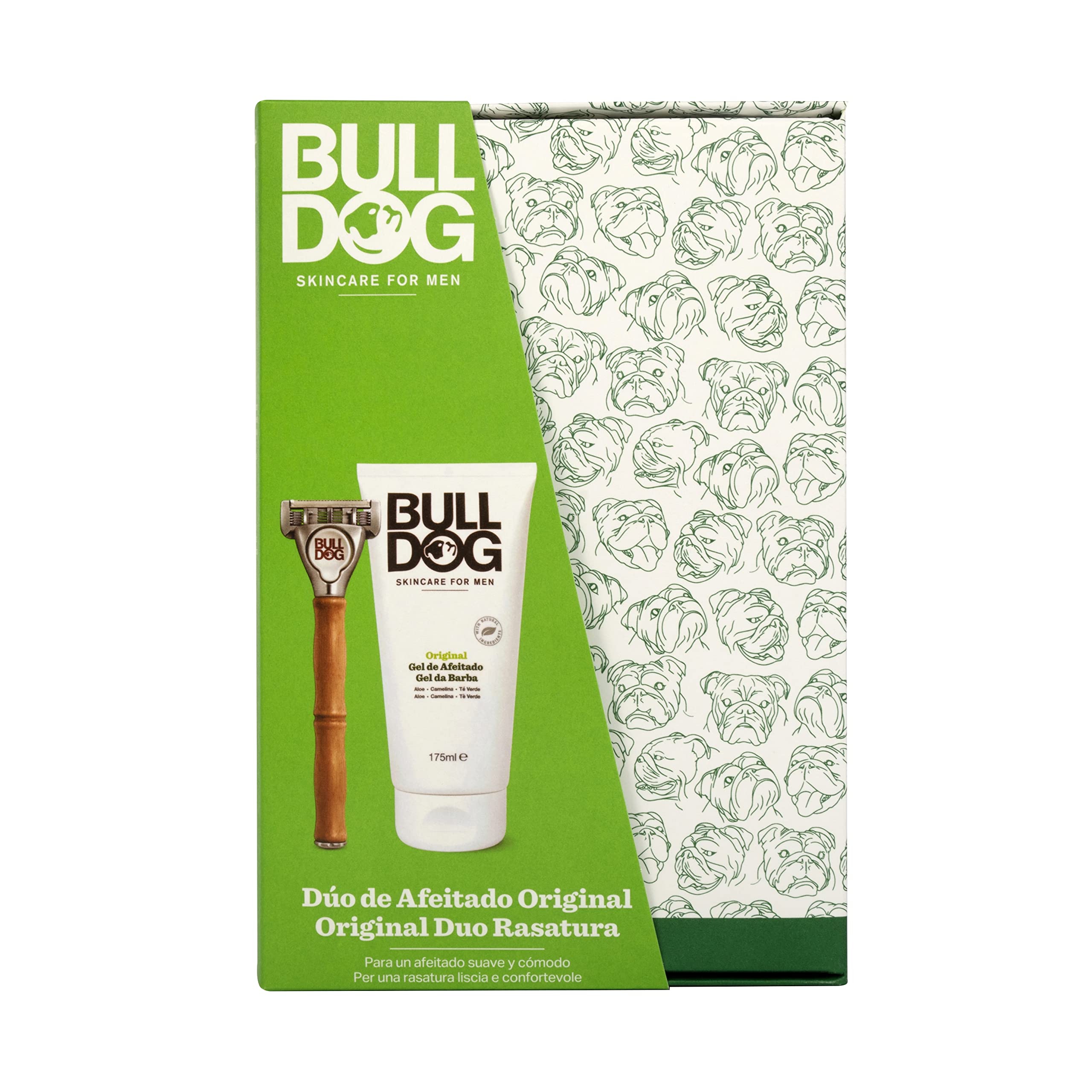 Bulldog Skincare For Men - Pudełko upominkowe Shave Duo, zawiera 1 bambusową maszynkę do golenia i 1 żel do golenia