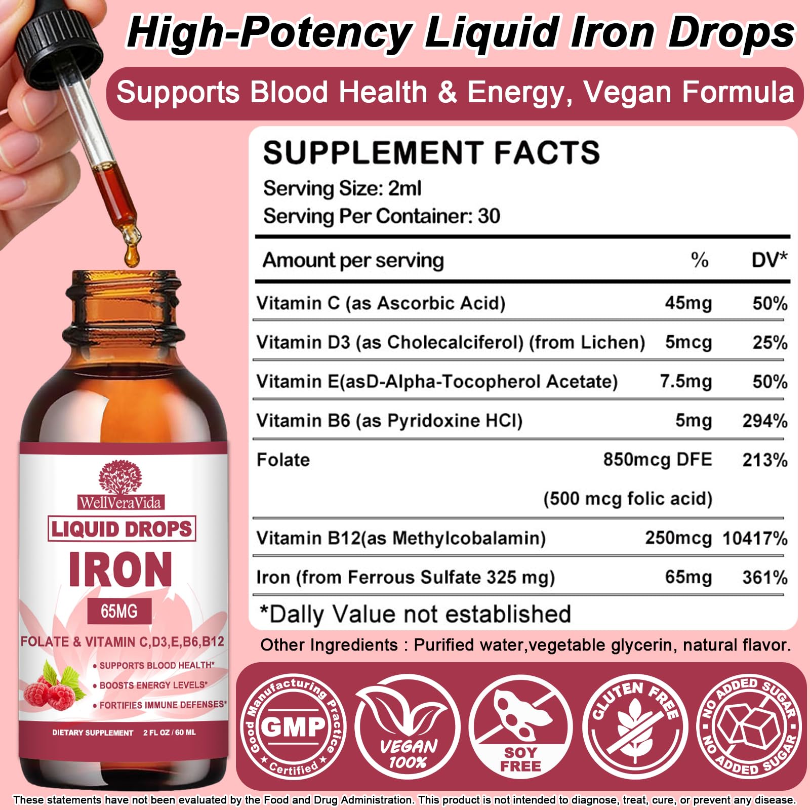 Iron Supplement for Women, Liquid Iron Drops 65mg w. Vitamin C & B Complex — Amazon image 2