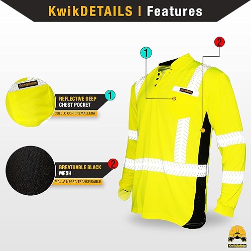 Miniatura 4 de KwikSafety - Charlotte, NC - Camisas de seguridad de manga larga premium cuello redondo, botón y cuello con cremallera Clase 3 ANSI probado OSHA