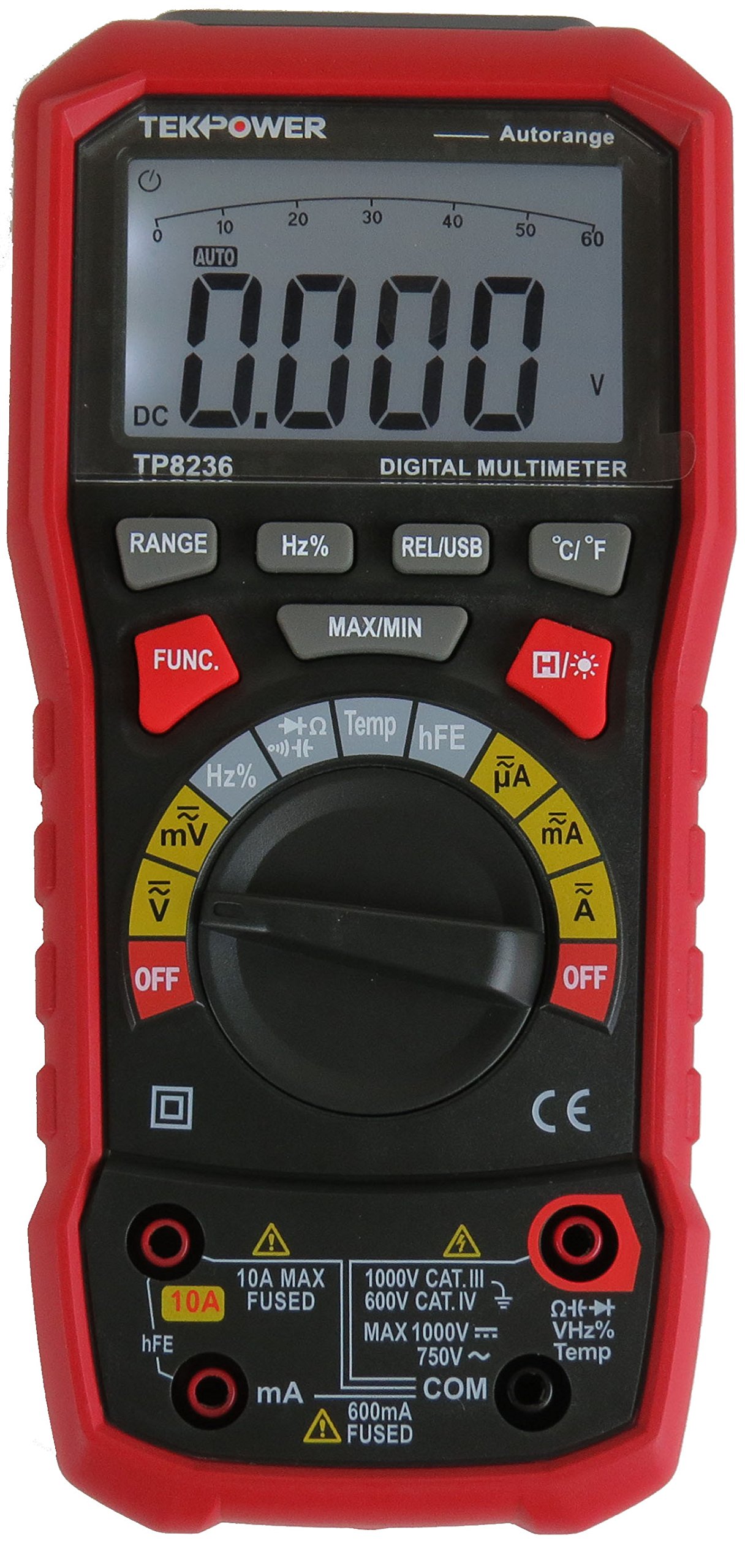 Tekpower TP8236 True RMS USB Digital Multimeter AC/DC Voltage Current Capacitance Frequency Resistance Temperature USB Date Logger