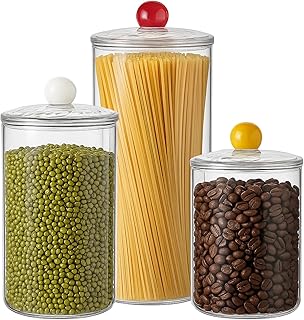 FISDEN Set of 3 Acrylic Apothecary Jars, Airtight Candy Cookie Canister with Lids, Bathroom Vanity Organizer for Cereal, Spice, Snack, Food Storage, Bath Salt, 30oz, 47oz, 67oz