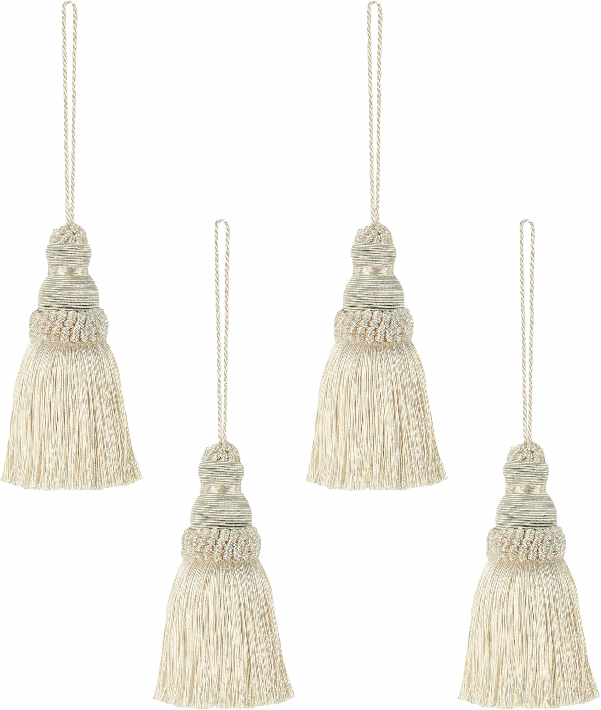 Tassel Key Tassel with Loops Handmade Craft Charms DIY Accessories Elegant Soft Making Curtain Home Decoration (Beige, 4 pcs)