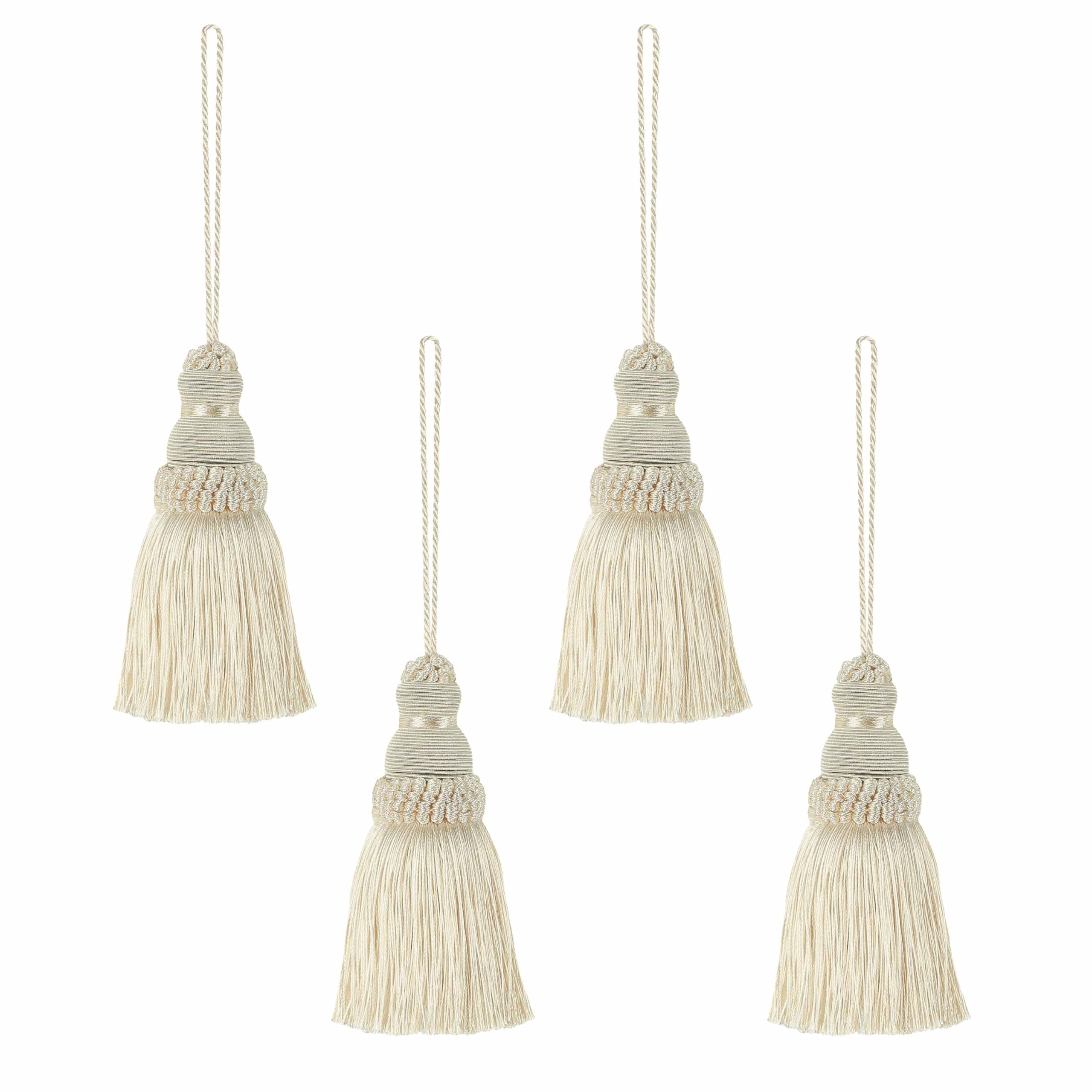 BEL AVENIR Tassel Key Tassel with Loops Handmade Craft Charms DIY Accessories Elegant Soft Making Curtain Home Decoration (Beige, 4 pcs)