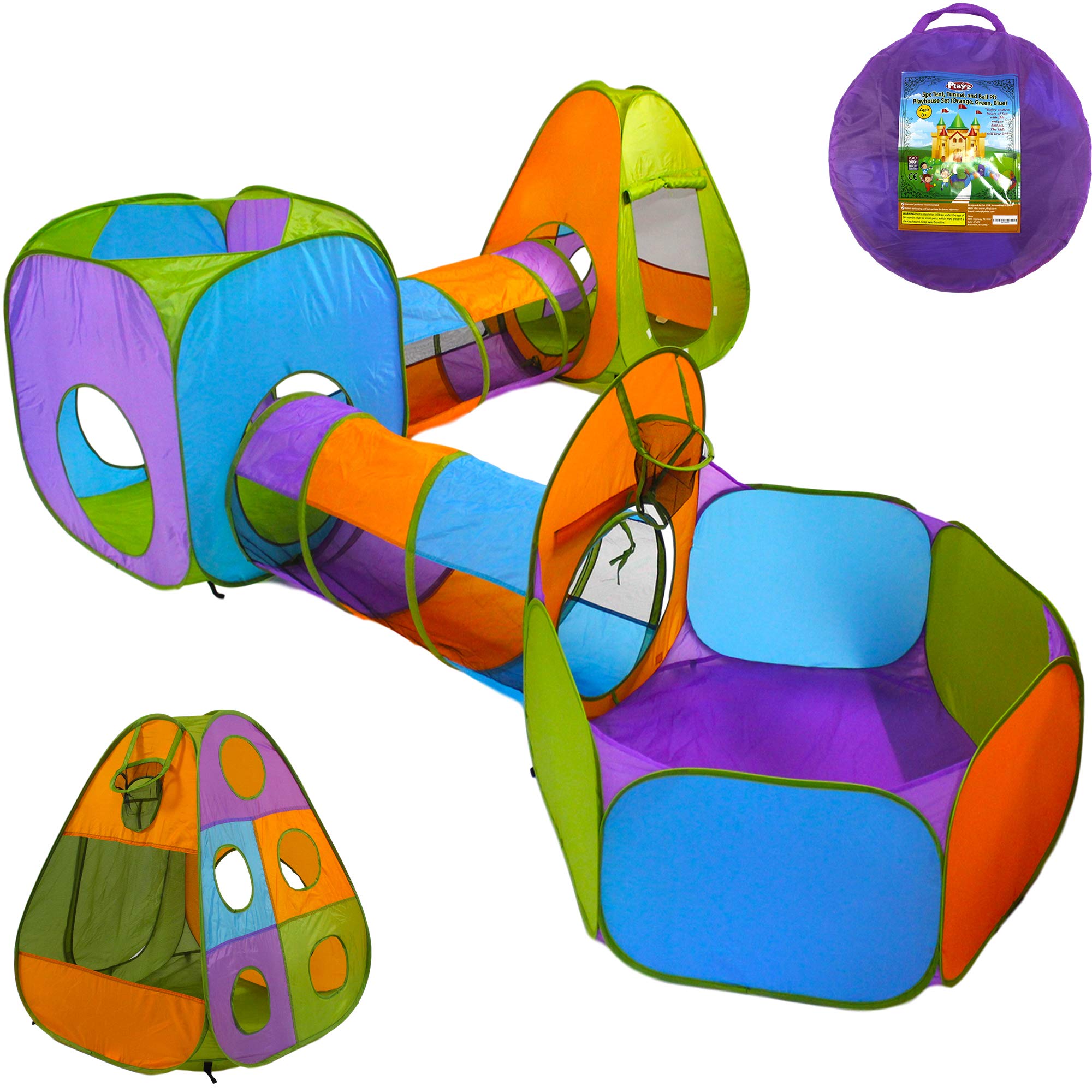 Purple Kids Play Tent Tunnel & Ball Pit w/ Basketball Hoop - Beautiful 3pc Premium Pop Up Set Boys and Girls Playhouse for Kids - Easy Folding Indoor & Outdoor Playhouse Set Perfect for Toddlers