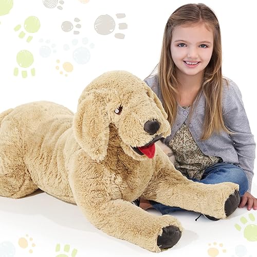 Geosar Animales de peluche para perros, esponjosos, de labrador, juguete para abrazar, gran almohada corporal de felpa para niños y niñas, fiesta de