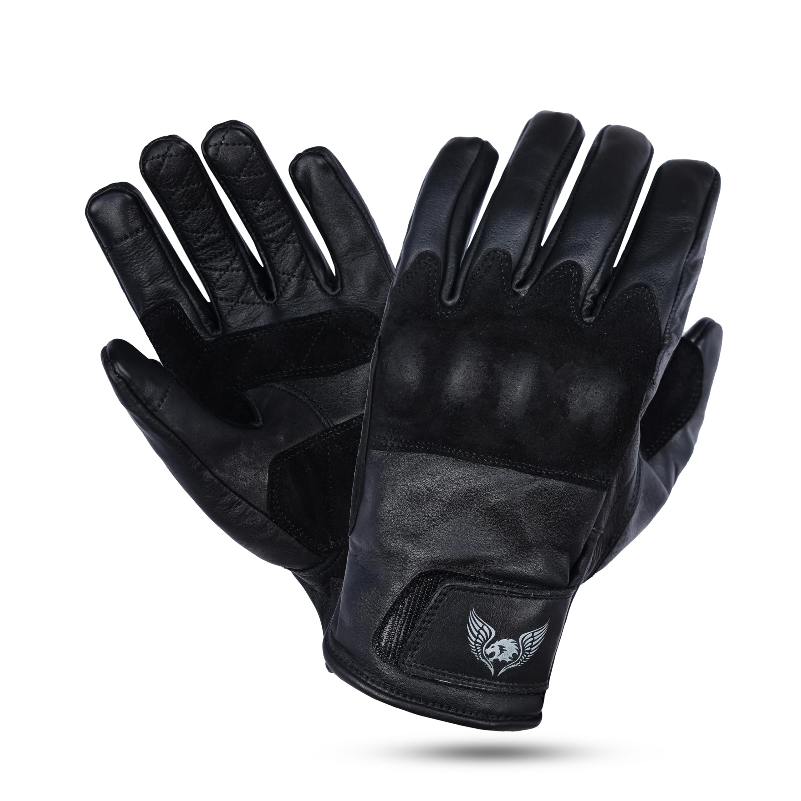 Leatherick Guanti da moto in pelle bovina da uomo - Guanti da moto resistenti, compatibili con touch screen con nocche in pelle scamosciata protettiva certificate CE