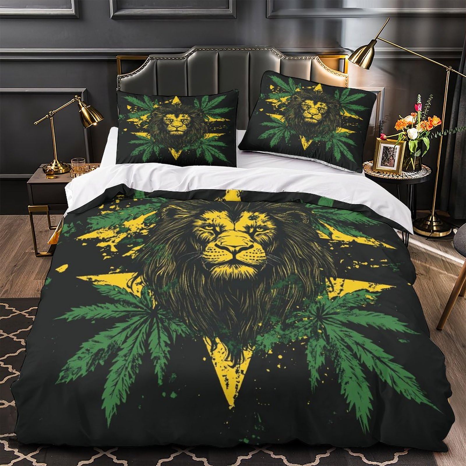 Housse de couette lion 135x200cm avec taie parure de lit imprimée 3D