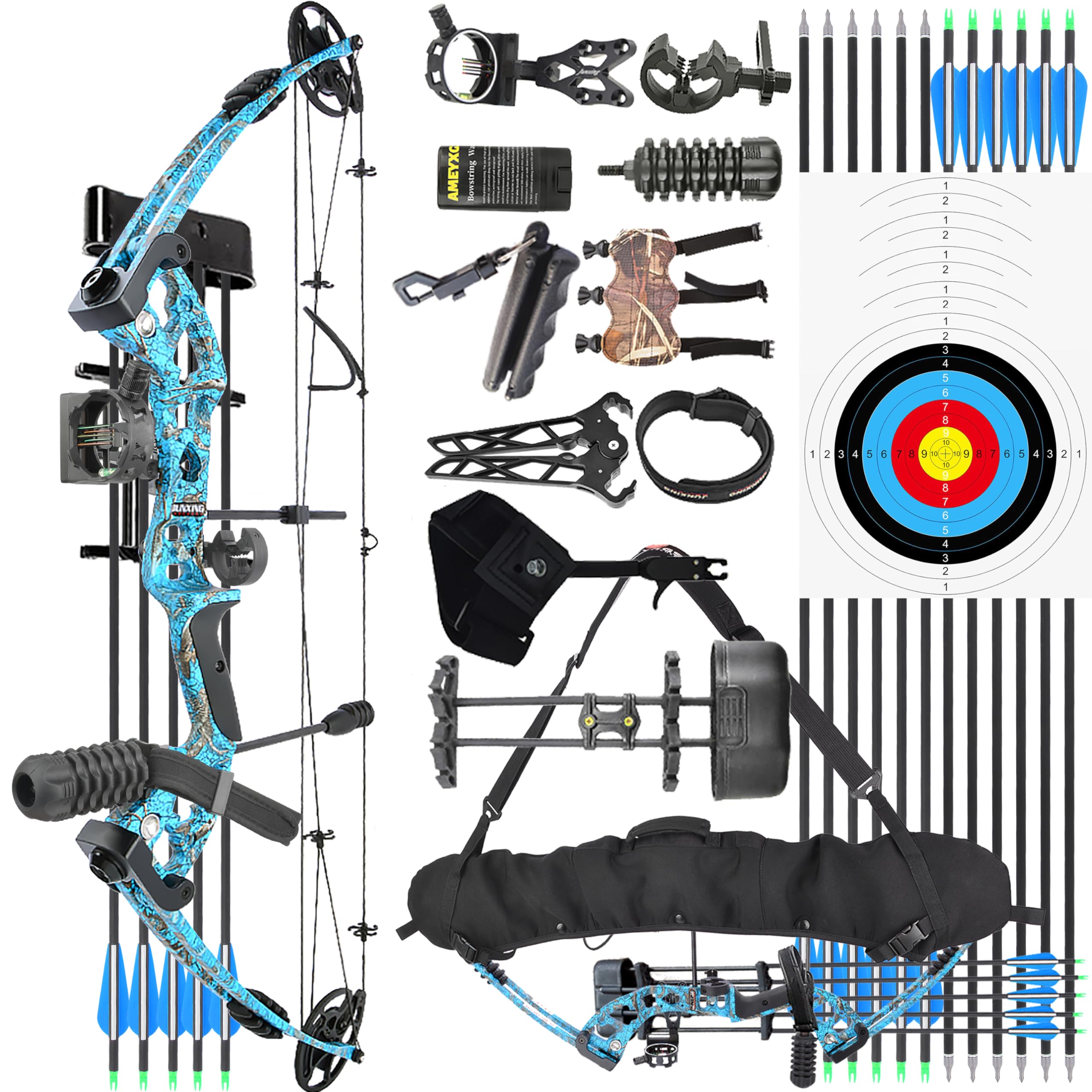 wolfman Archery Compound Bow Set Adults 30-55 LBS, Draw Length 24"-29.5", Hunting Bow with All Accessories for Archery Hunting Target Shooting practice LRT/RTH