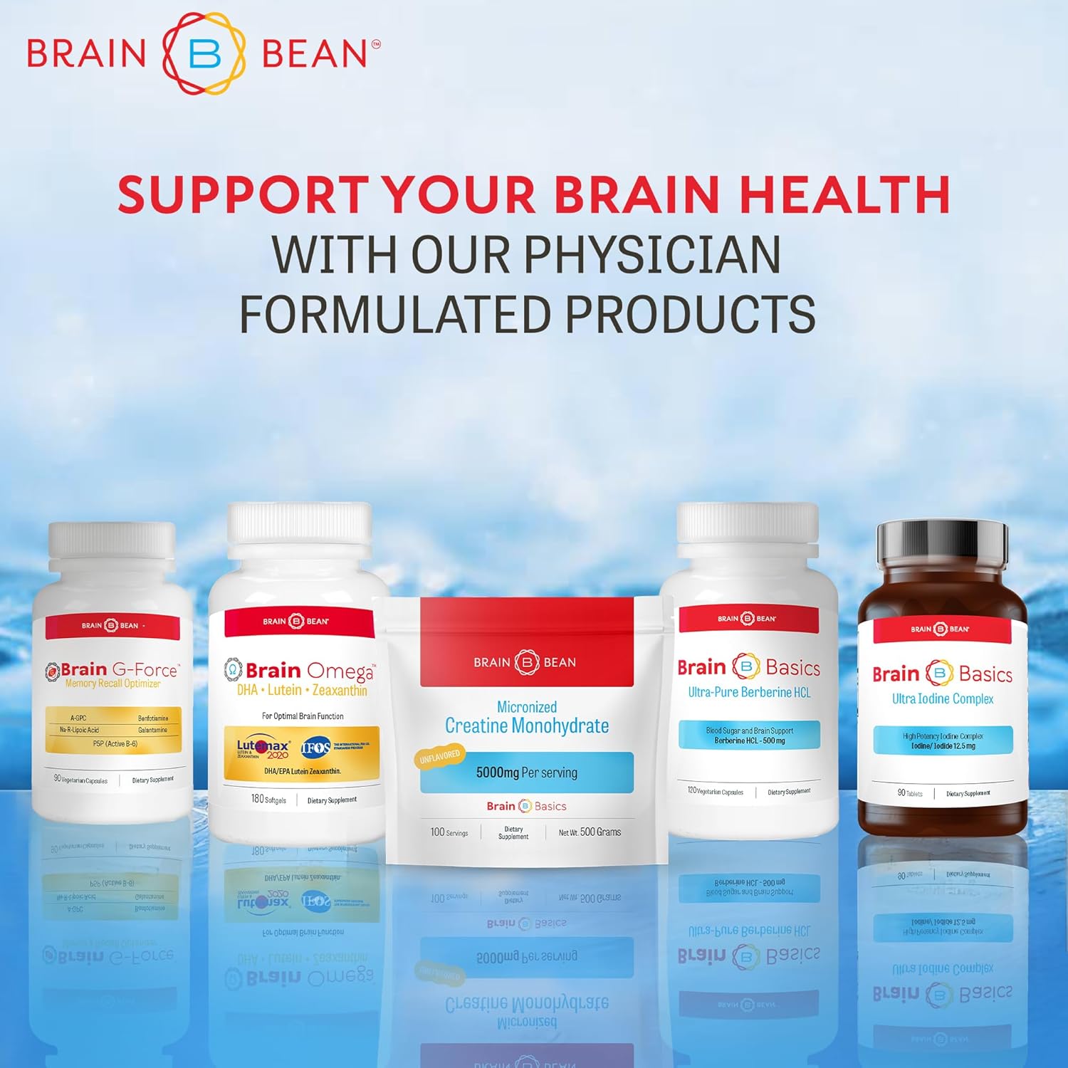 Brain Bean 500mg Unflavored Micronized Creatine Monohydrate Powder Helps Boost Energy for Brain Health - Non-GMO, Gluten-Free Creatine Powder Supports Muscle Health (Made in USA)