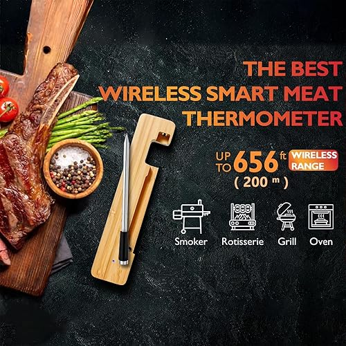 Miniatura 3 de Termómetro inteligente para carne, 656 pies, alcance remoto, termómetro digital para cocinar alimentos con sonda inalámbrica, lecturas en tiempo