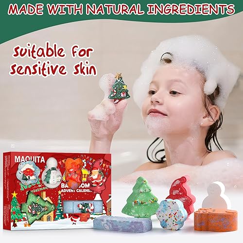 Miniatura 4 de MAQUITA Bombas de baño de Navidad, 6 unidades, divertidos diseños de cajas ciegas misteriosas y sorpresas navideñas, gran regalo de Navidad para