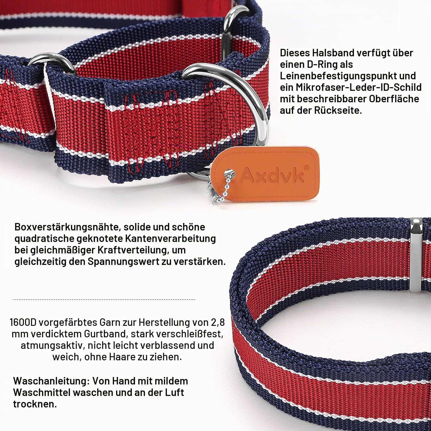 Martingale Halsband für Hunde-4 cm Breites, 1600D Hochfestes Ausbruchssicheres Nylon-Halsband mit 3-Farben Streifen-Zugfest & Langlebig für Mittelgroße bis Sehr Große Hunde M, Khaki&Dunkelbraun