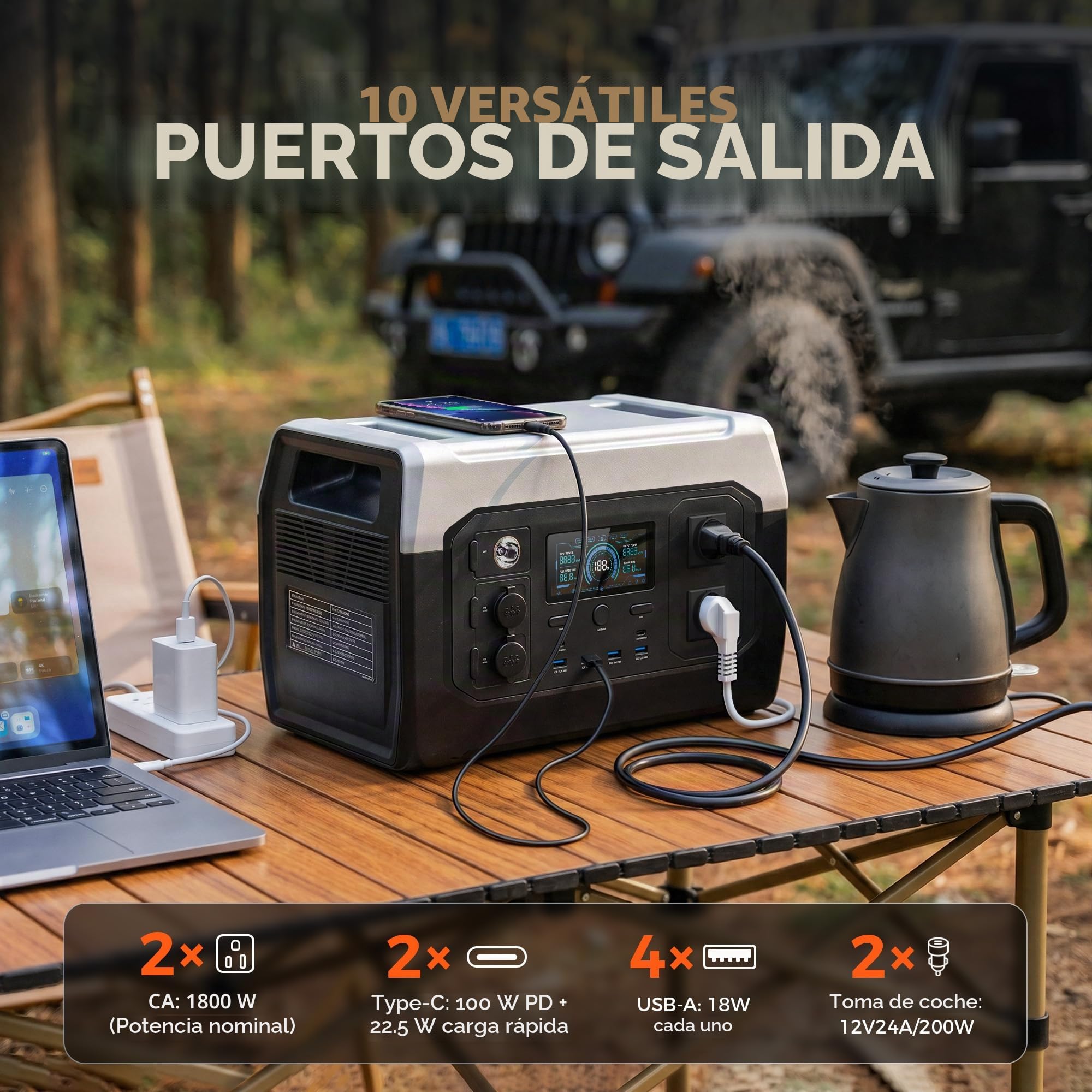 Estación de Energía Portátil, 1024Wh Batería LiFeP04, Estación eléctrica portátil con enchufes CA/CC/USB/CA, Carga Completa Rápida 1.2H, Generador Solar para Exteriores, Camping, Emergencia